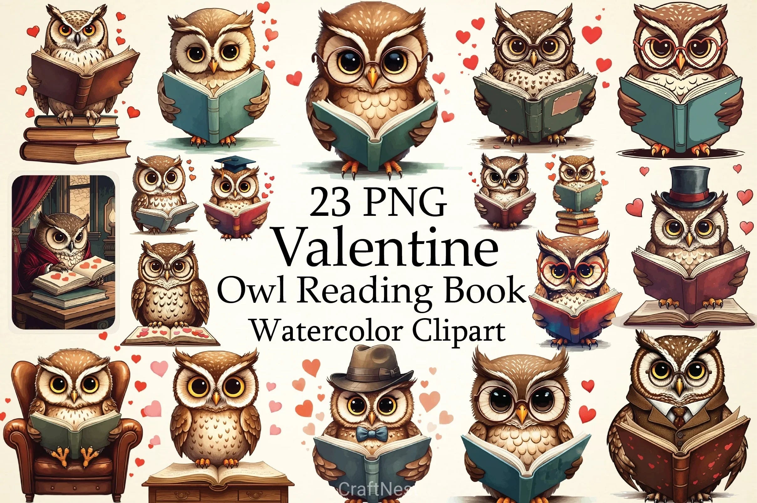 Valentine Owl Book Clipart Bundle - CraftNest - Digital Crafting and Art
