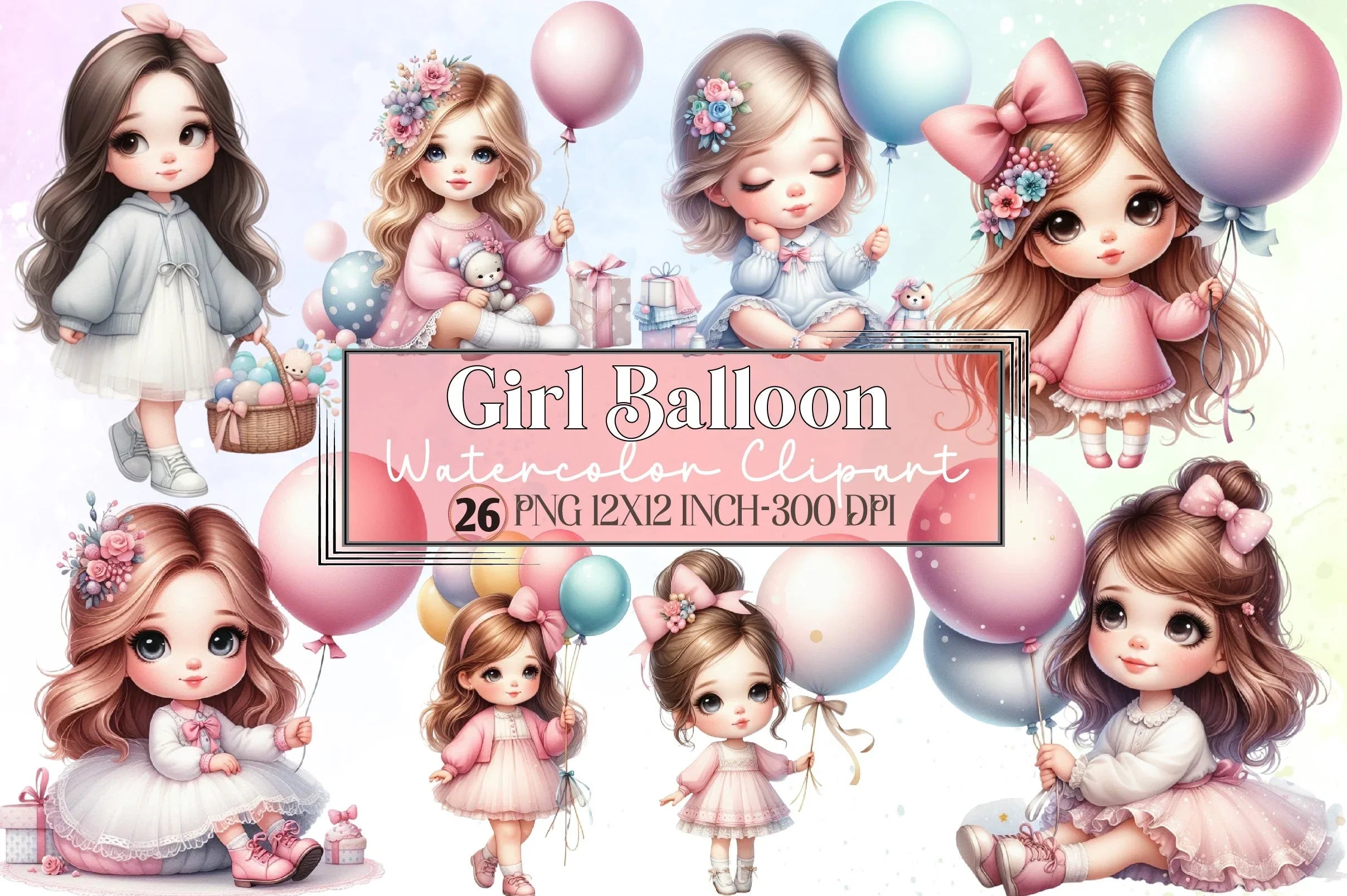 Girl Balloon Clipart Bundle - CraftNest - Digital Crafting and Art