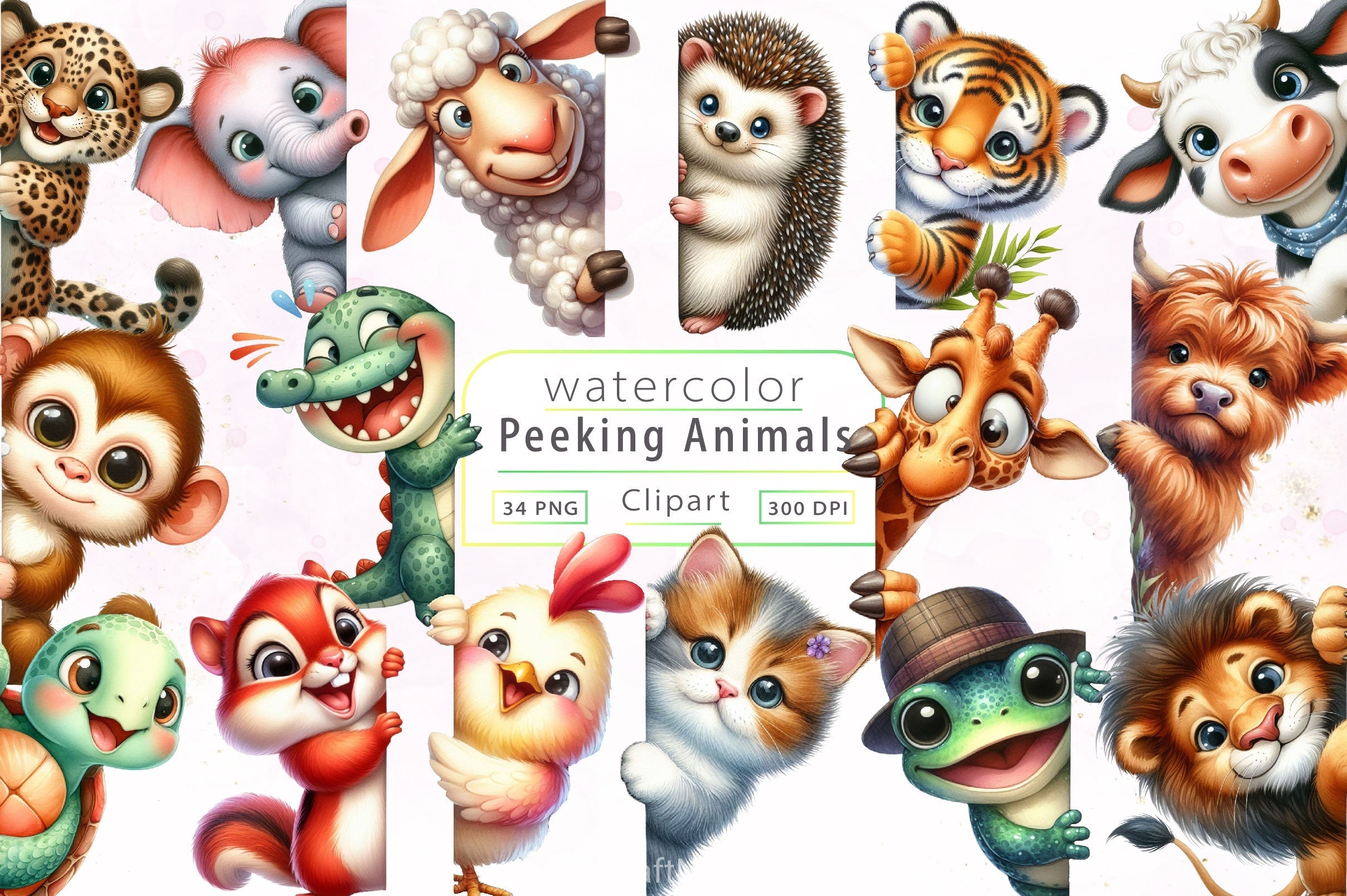 Animals Peeking Around Corner Clipart Bundle 2