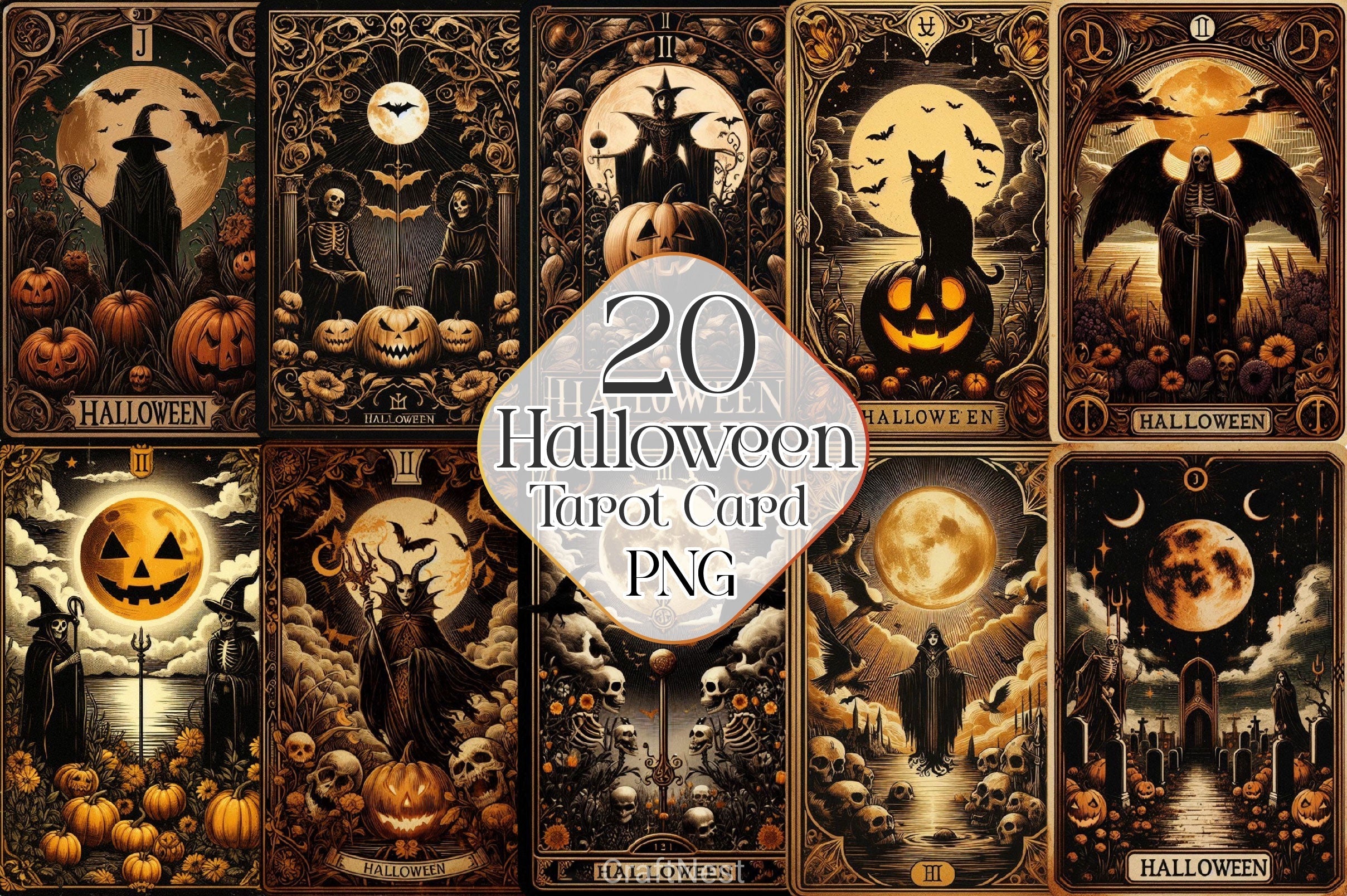 Halloween Tarot Card Clipart Bundle