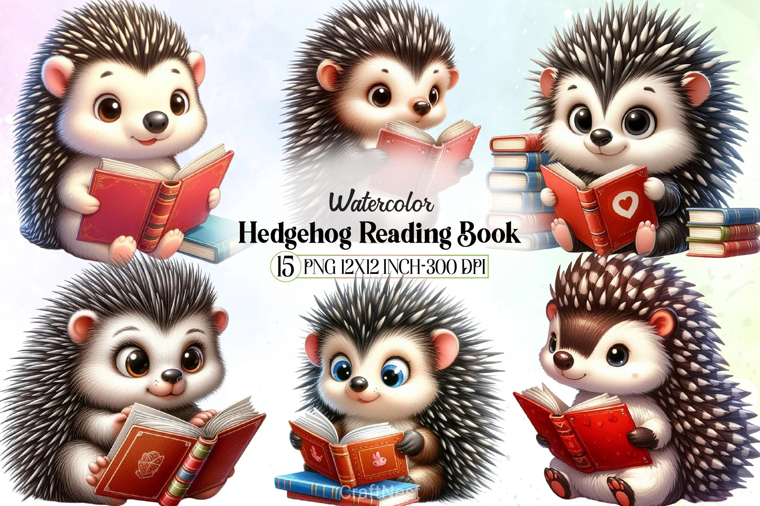 Cute Hedgehog Reading Clipart Bundle - CraftNest - Digital Crafting and Art