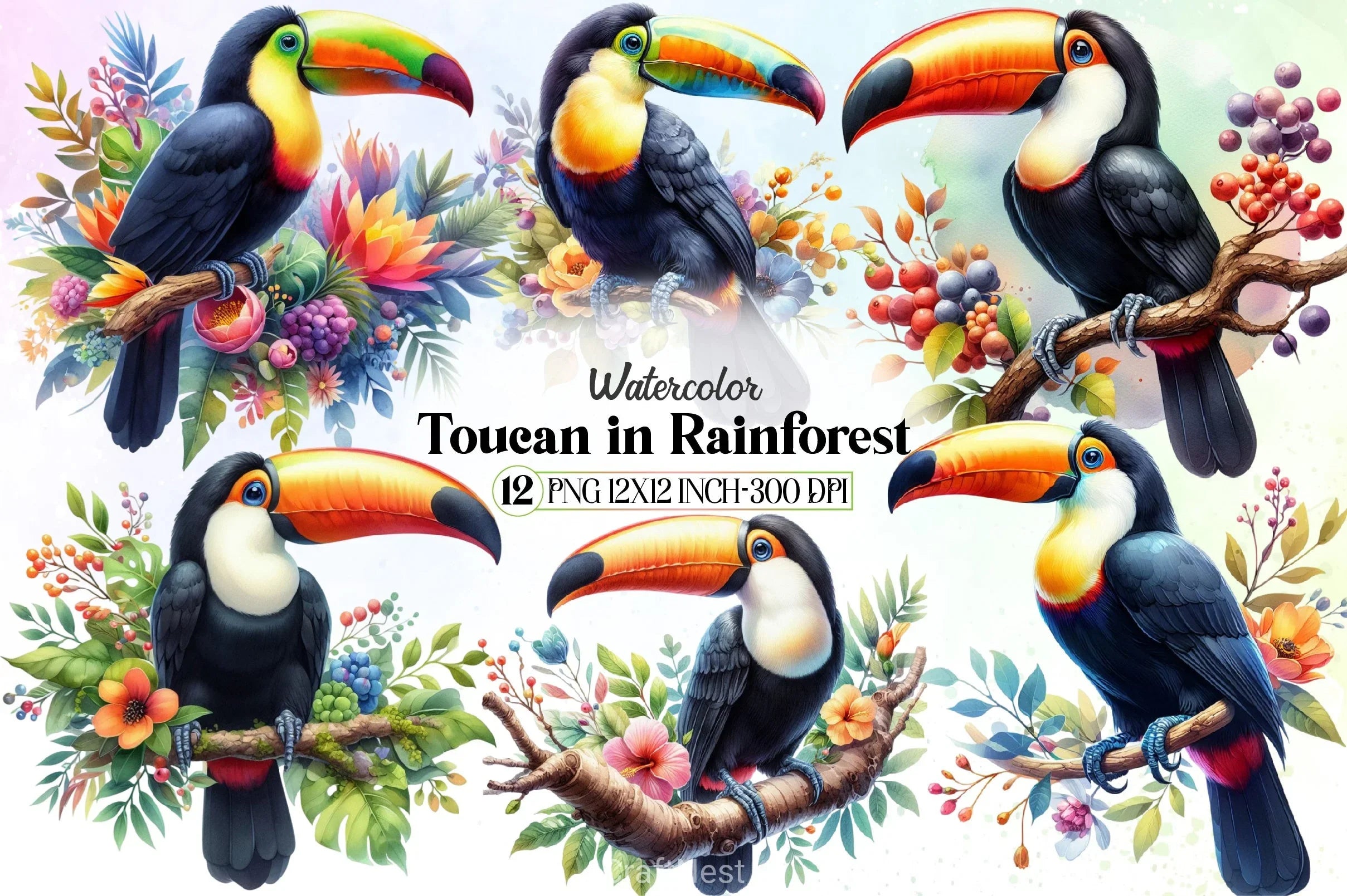 Toucan Rainforest Clipart Bundle - CraftNest - Digital Crafting and Art