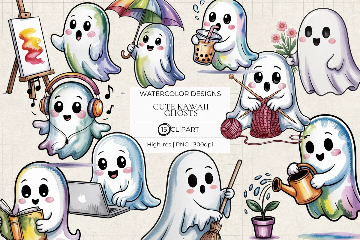 Cute Kawaii Ghosts Clipart - CraftNest - Digital Crafting and Art