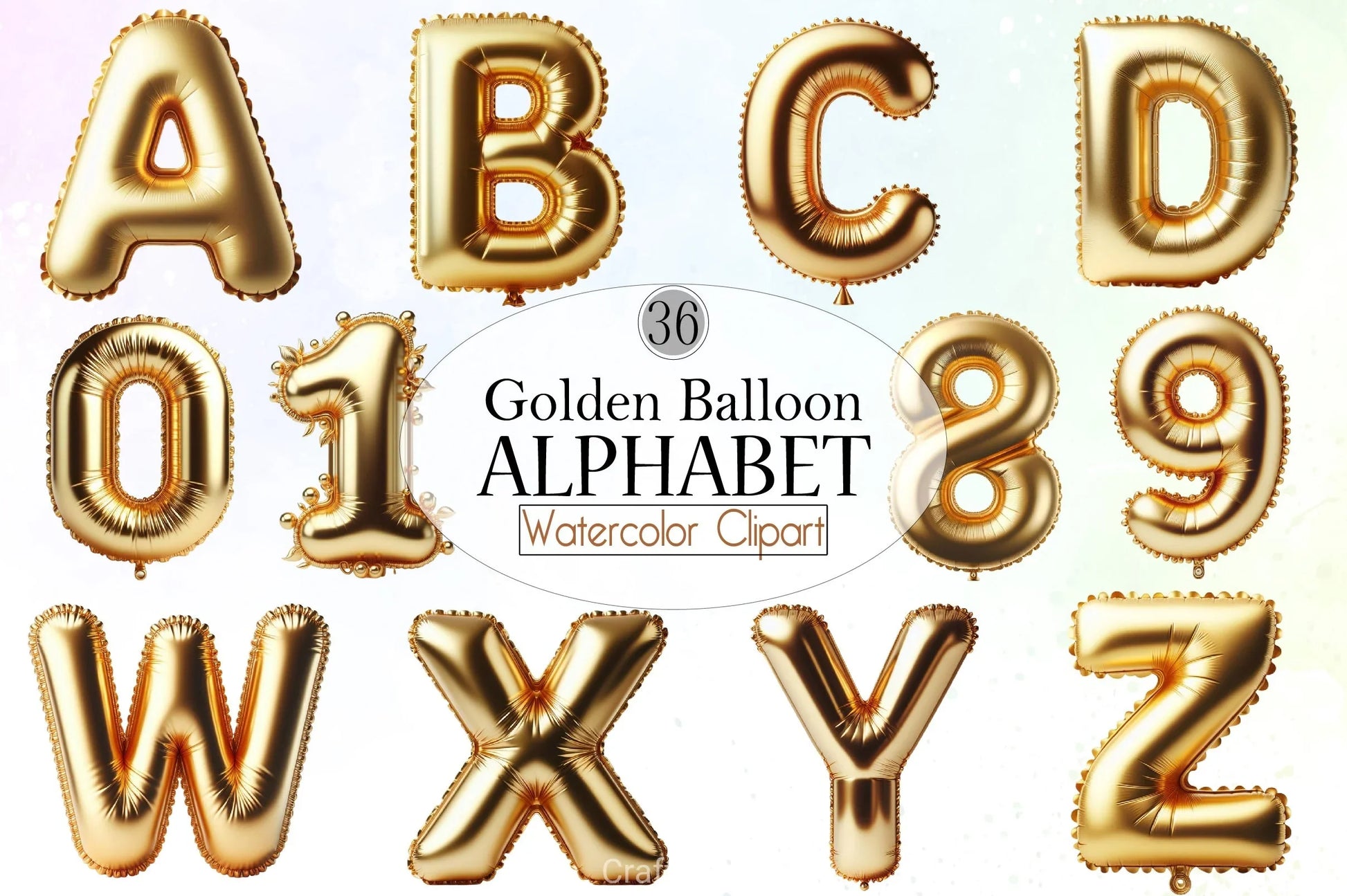 Golden Balloon Alphabet Clipart Bundle - CraftNest - Digital Crafting and Art