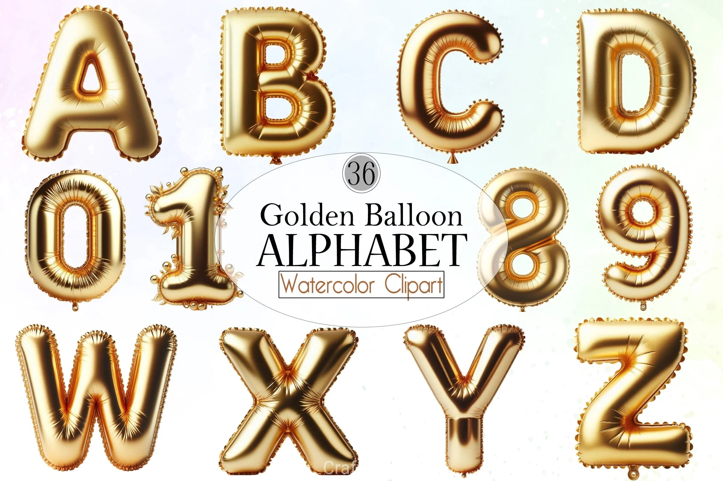 Golden Balloon Alphabet Clipart Bundle - CraftNest - Digital Crafting and Art