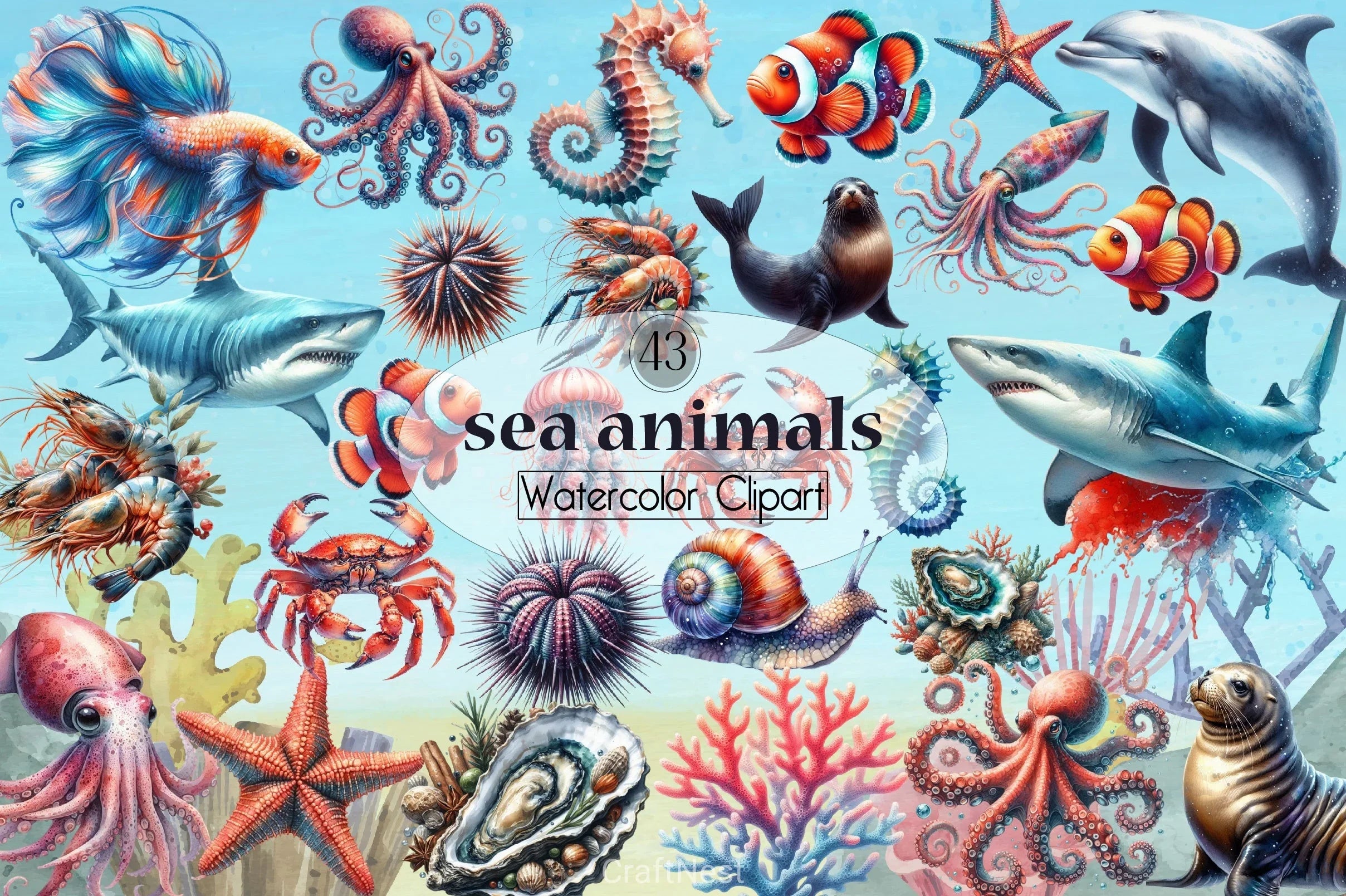 Sea Animals Clipart Bundle - CraftNest - Digital Crafting and Art
