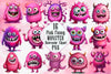 Pink Funny Monster 3D Clipart Bundle