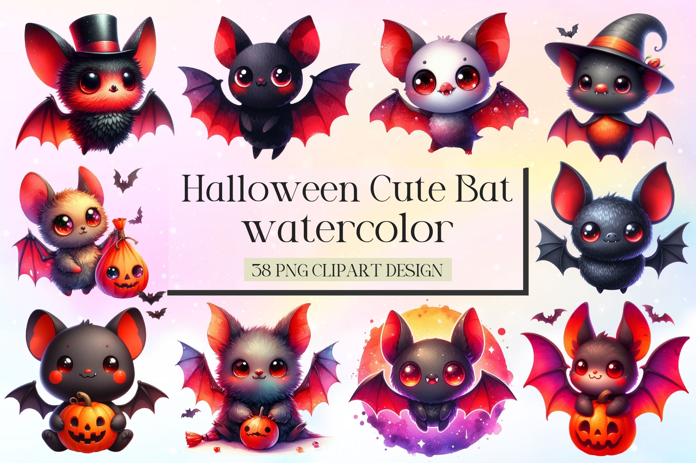 Halloween Cute Bat Clipart Bundle 2