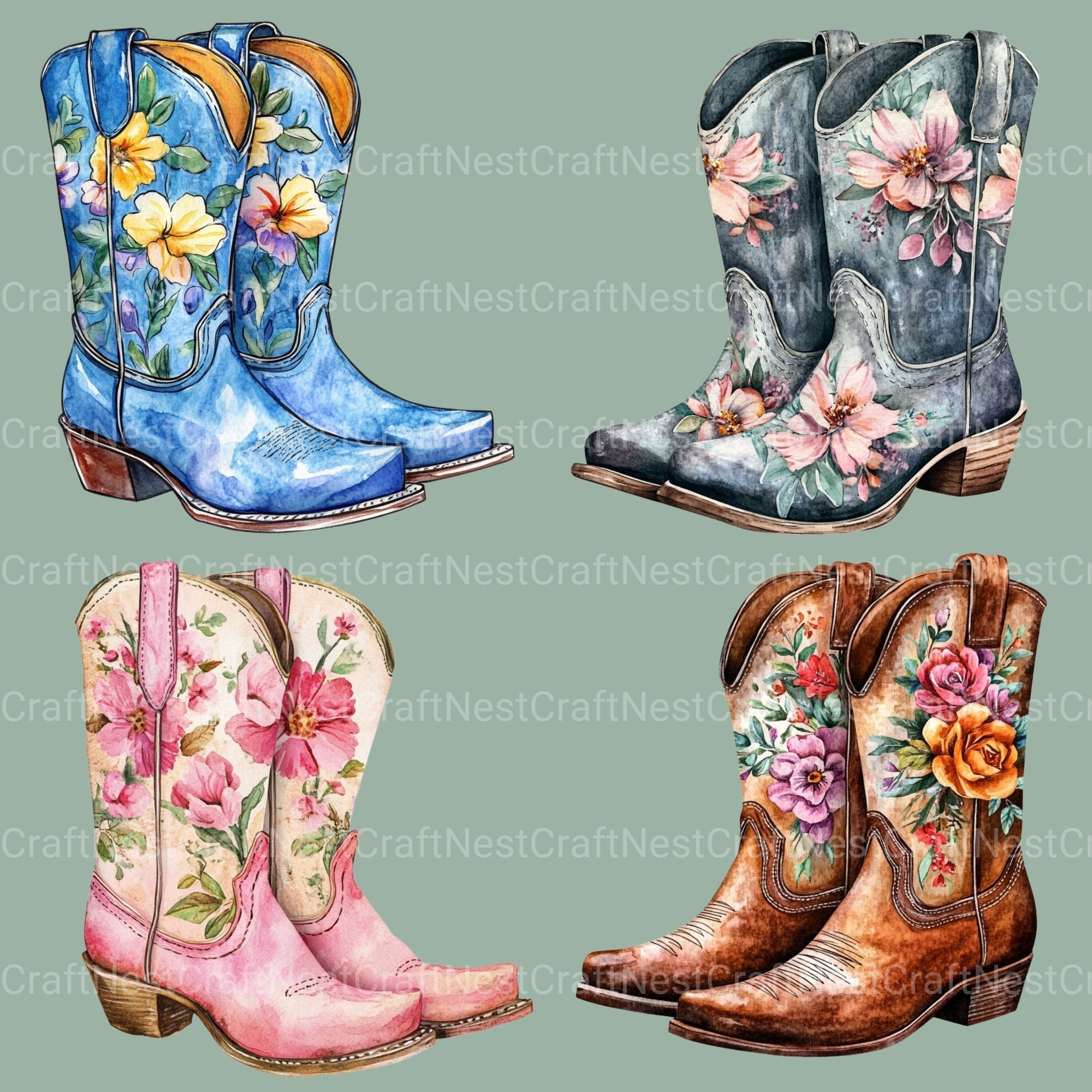 Lady Cowboy Boots Clipart Bundle