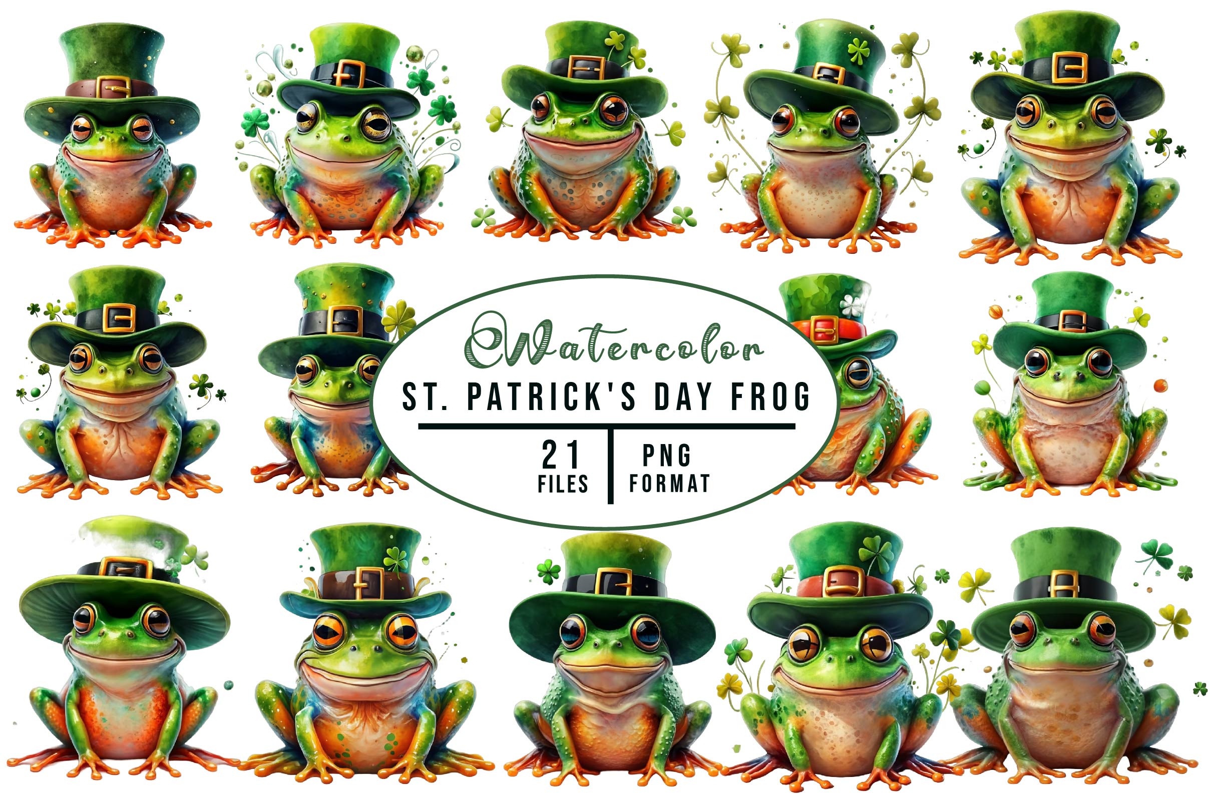 St Patricks Day Frog Clipart Bundle