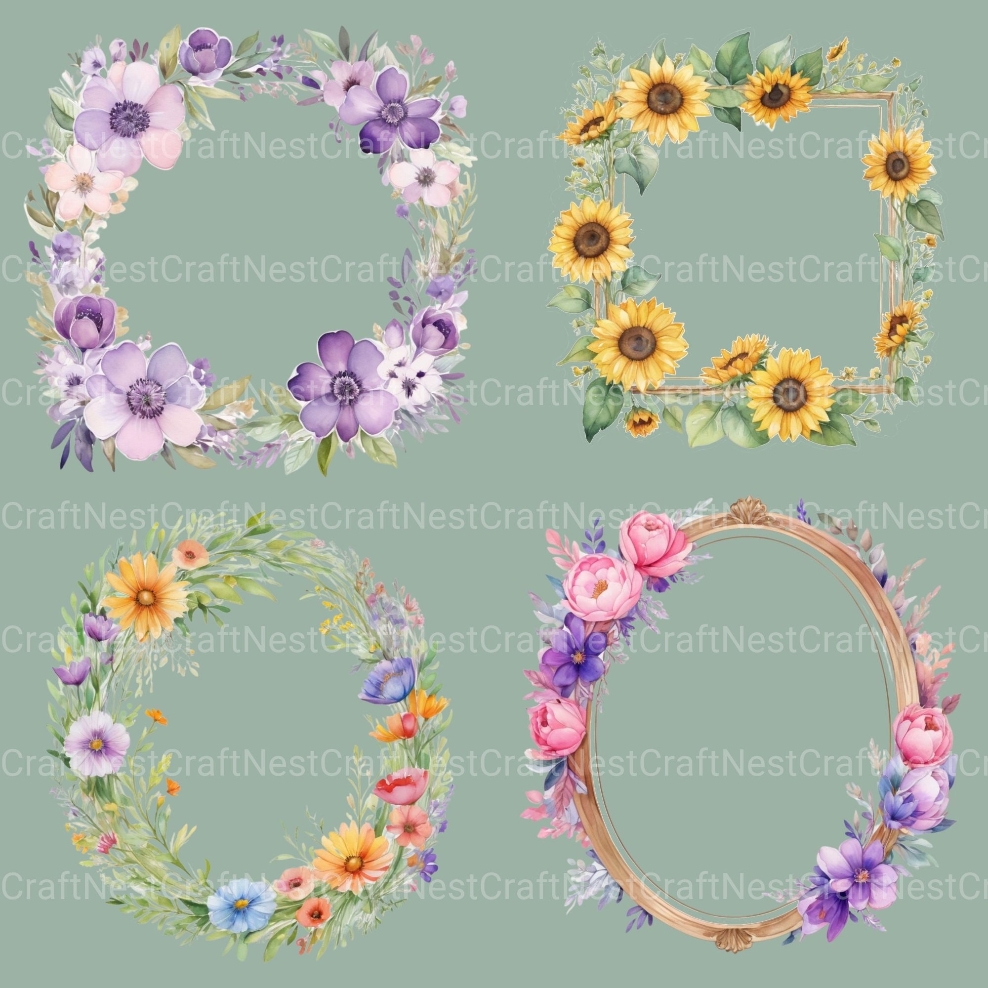 Floral Frames Clipart Bundle 2