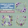 Purple Floral Frames Clipart Bundle