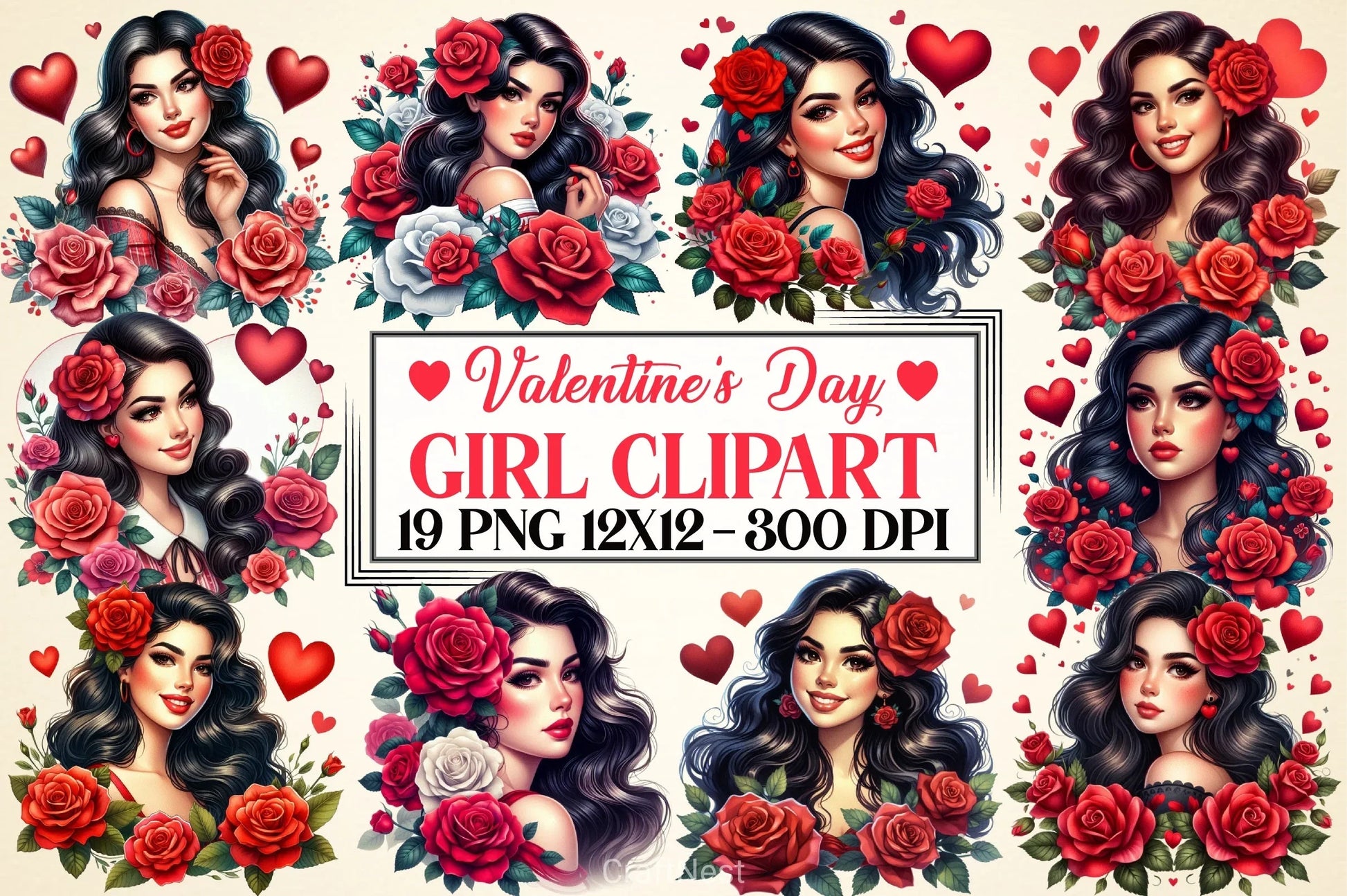 Valentine's Day Girl Clipart Bundle 4 - CraftNest - Digital Crafting and Art