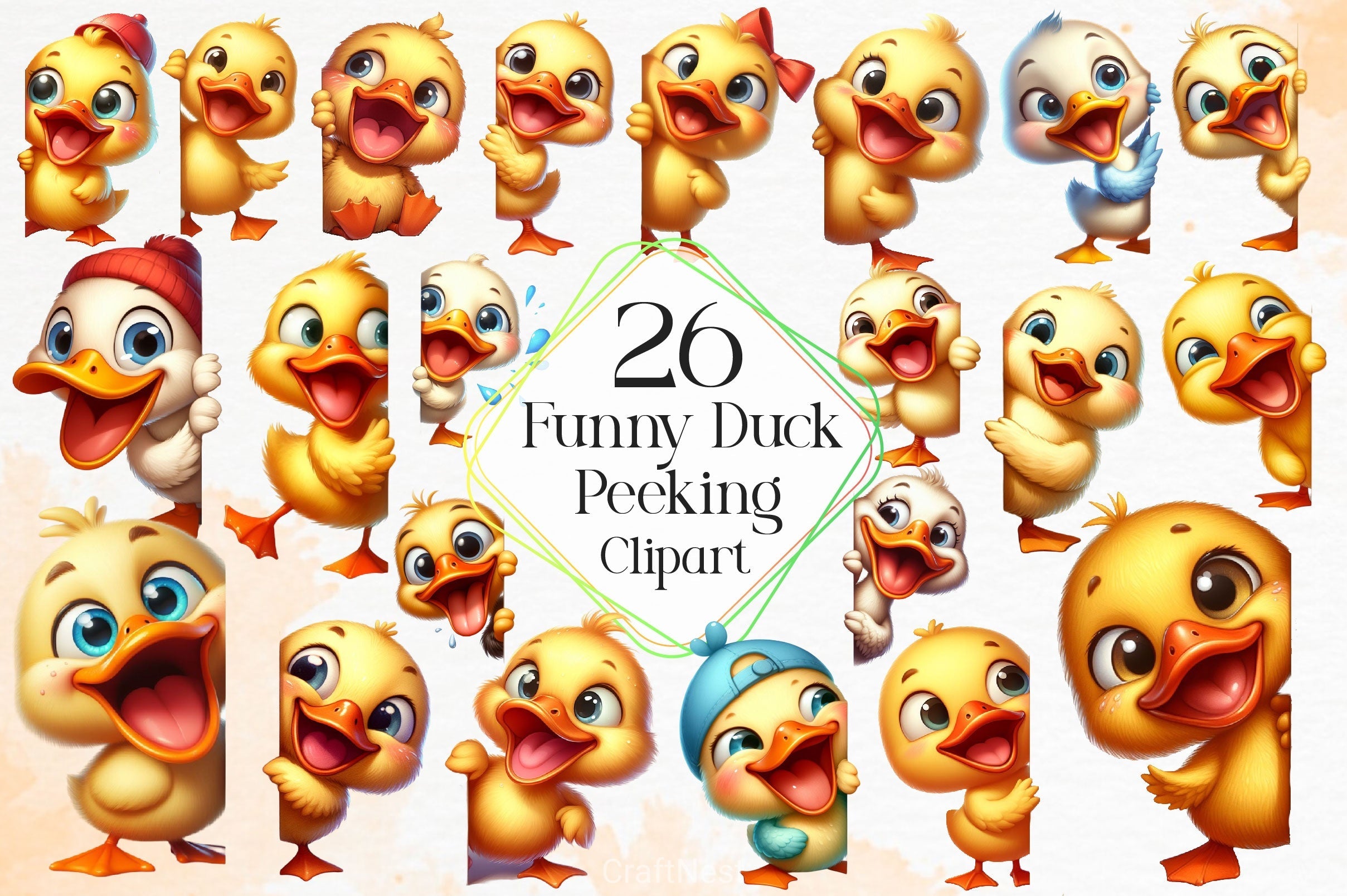 Funny Duck Peeking Around Corner Clipart Bundle