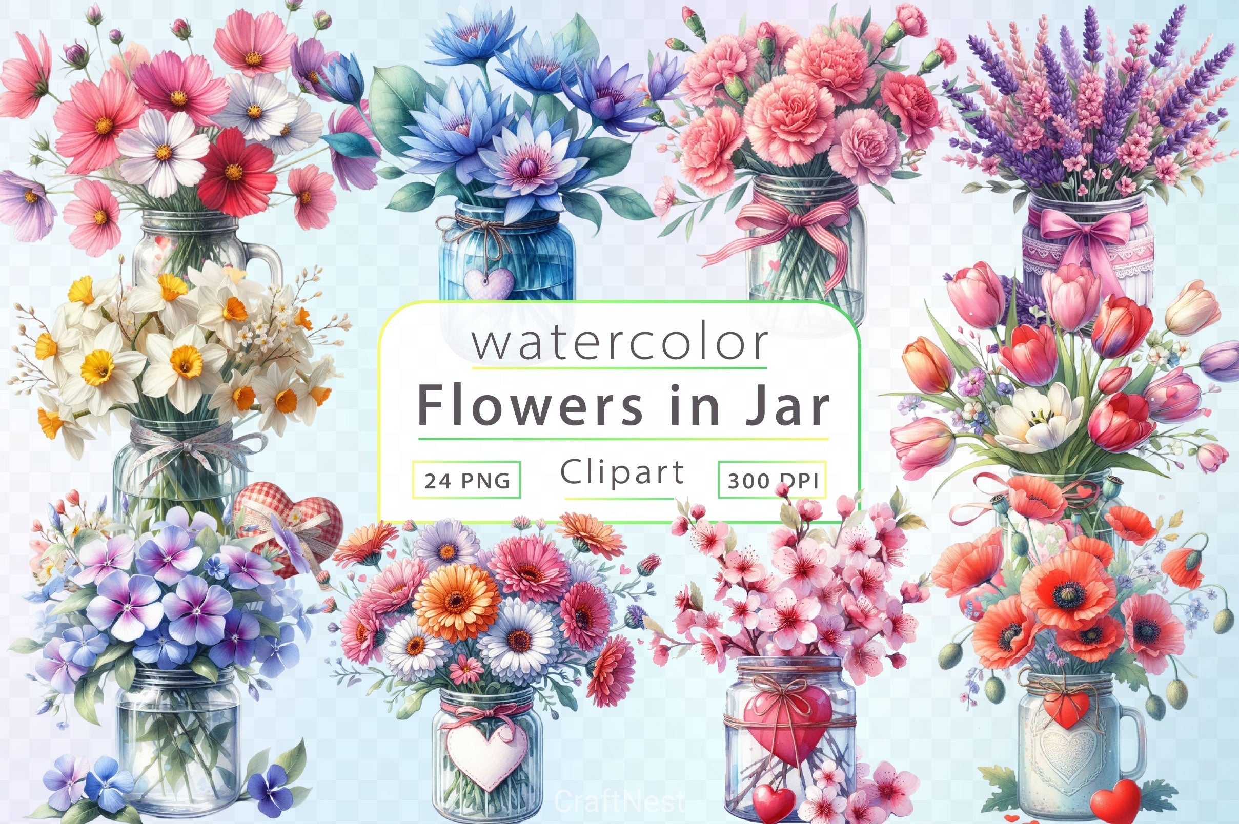 Flowers In Jar Clipart Bundle 3