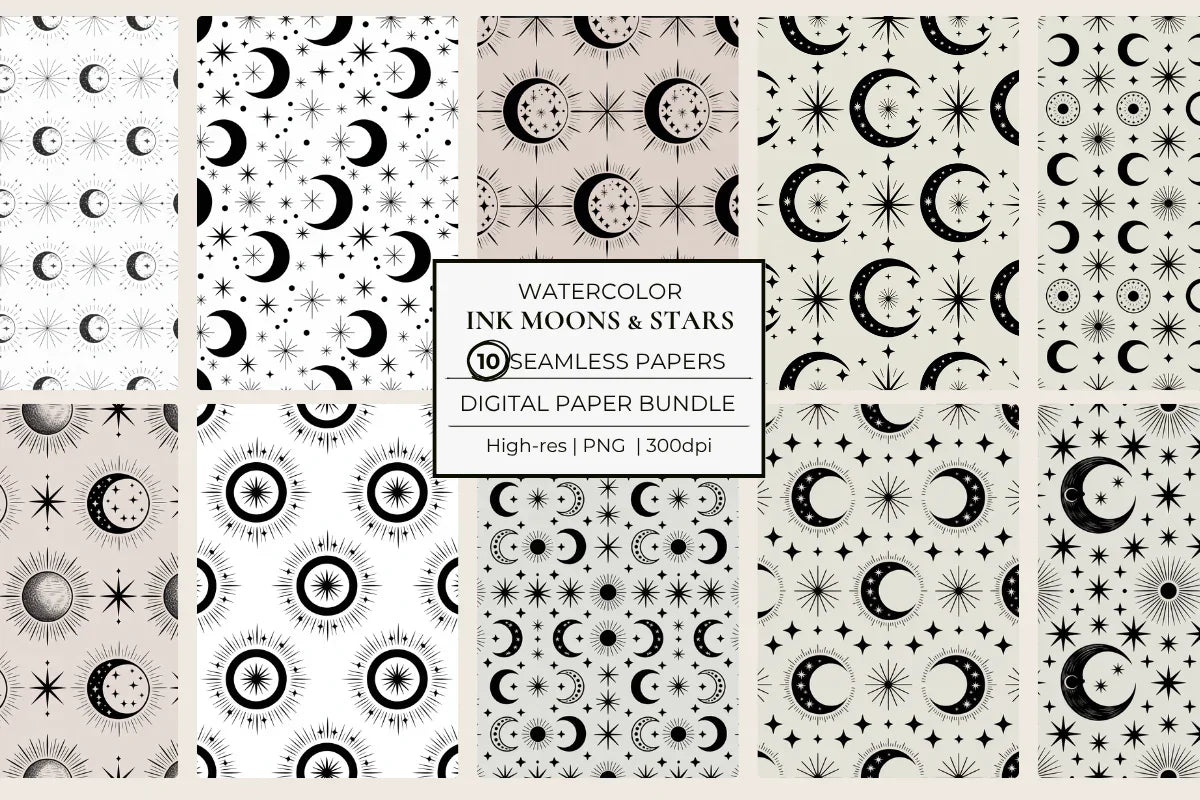 Ink Moon & Stars Seamless Papers - CraftNest - Digital Crafting and Art