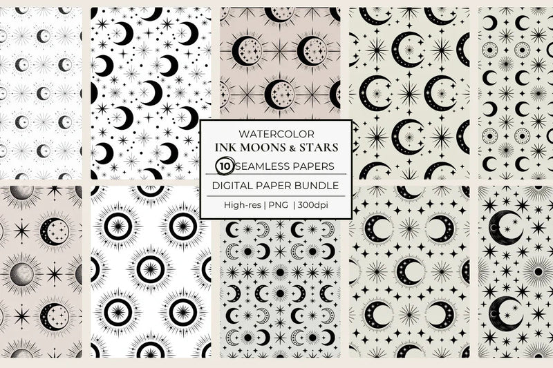 Ink Moon & Stars Seamless Papers - CraftNest - Digital Crafting and Art