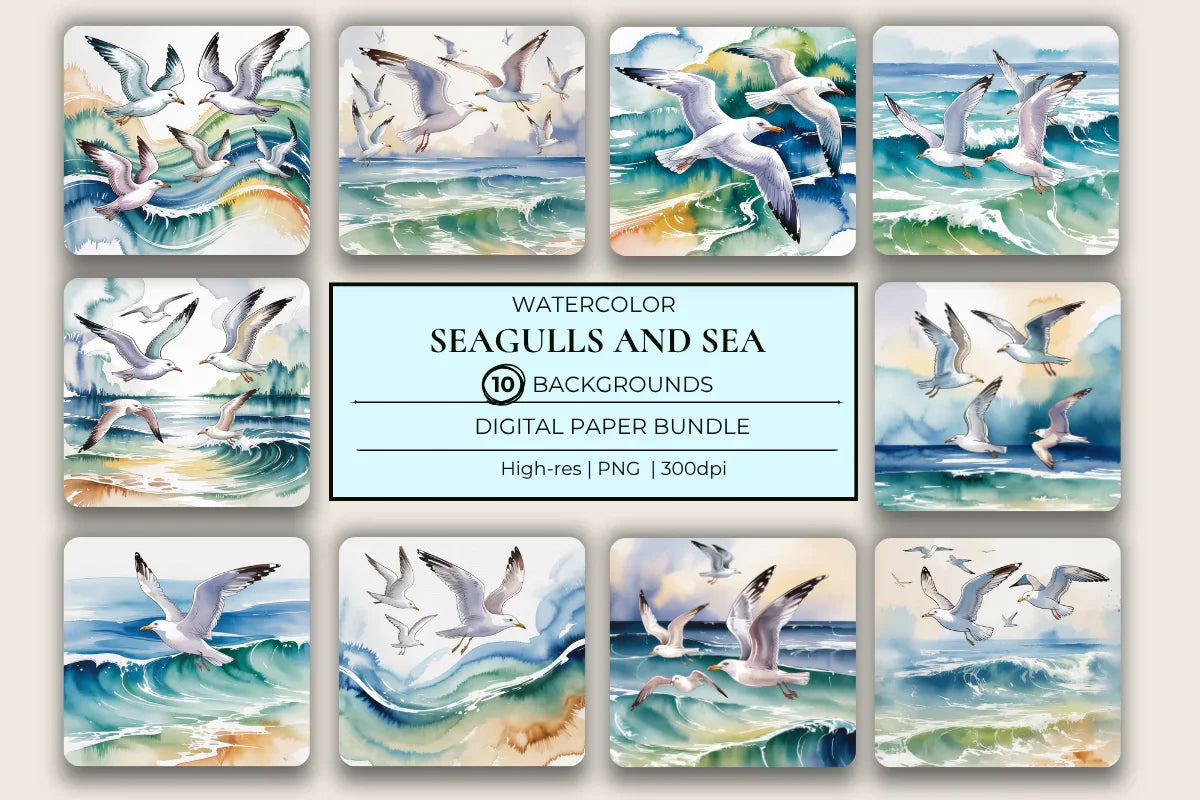 Seagulls & Sea Background Papers - CraftNest - Digital Crafting and Art