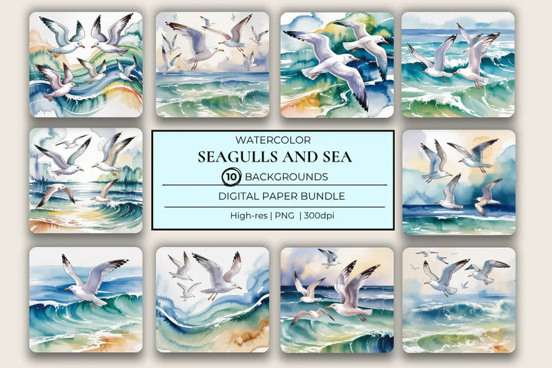 Seagulls & Sea Background Papers - CraftNest - Digital Crafting and Art