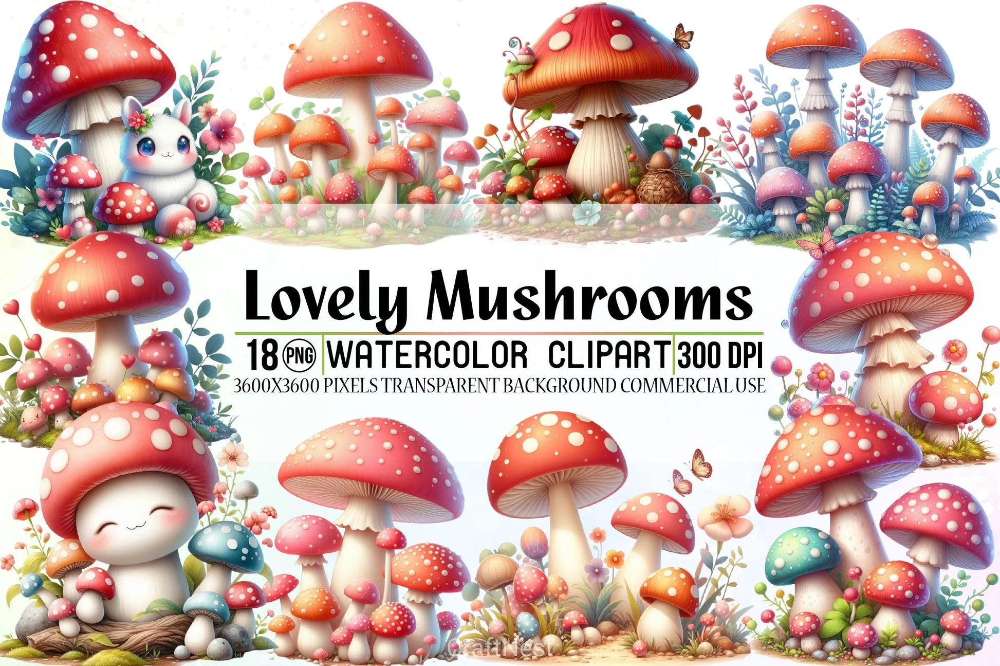 Lovely Mushrooms Clipart Bundle - CraftNest - Digital Crafting and Art