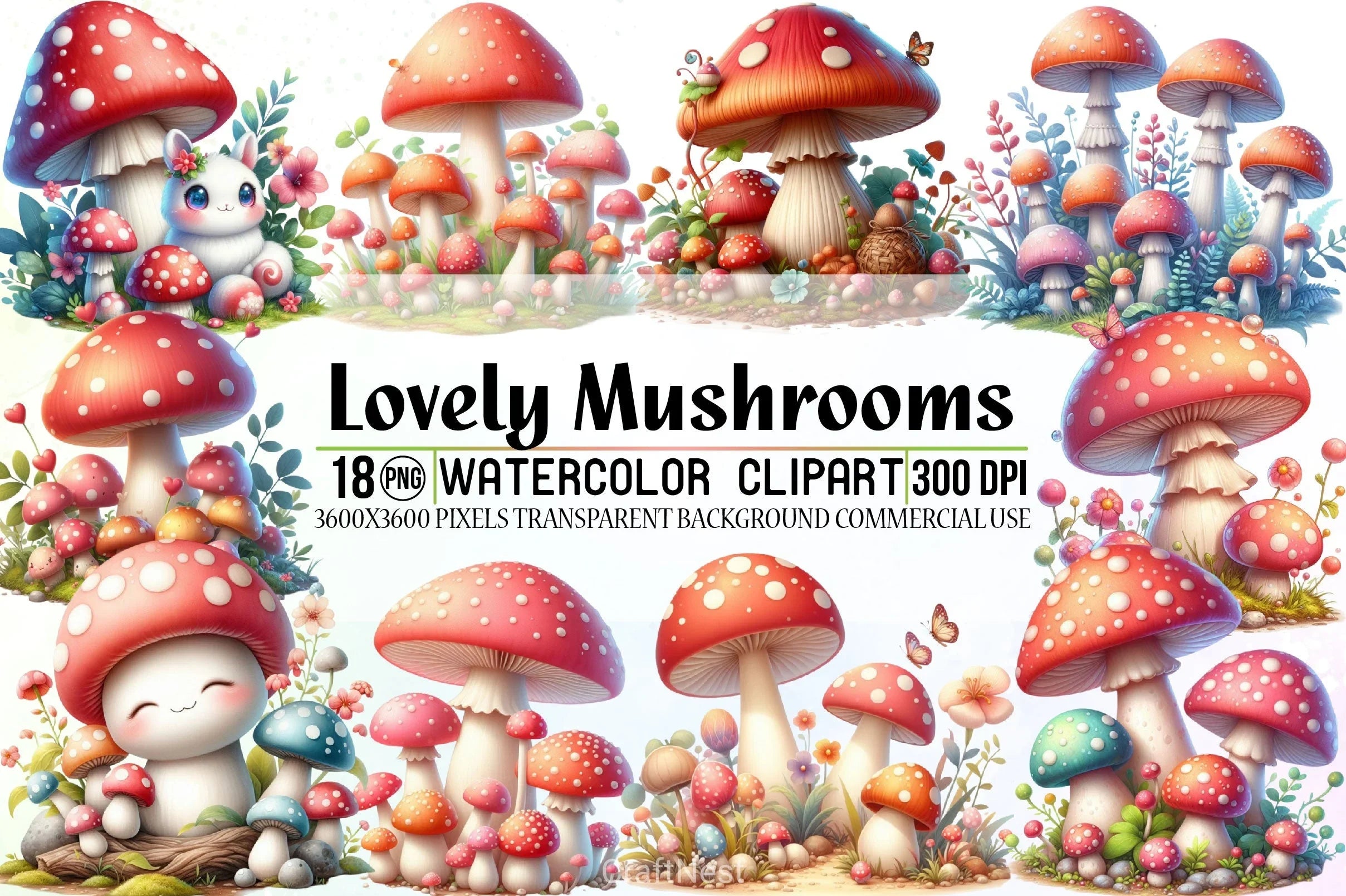 Lovely Mushrooms Clipart Bundle - CraftNest - Digital Crafting and Art
