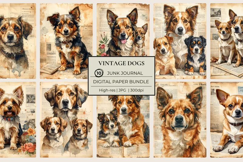Vintage Dogs Junk Journal Papers - CraftNest - Digital Crafting and Art