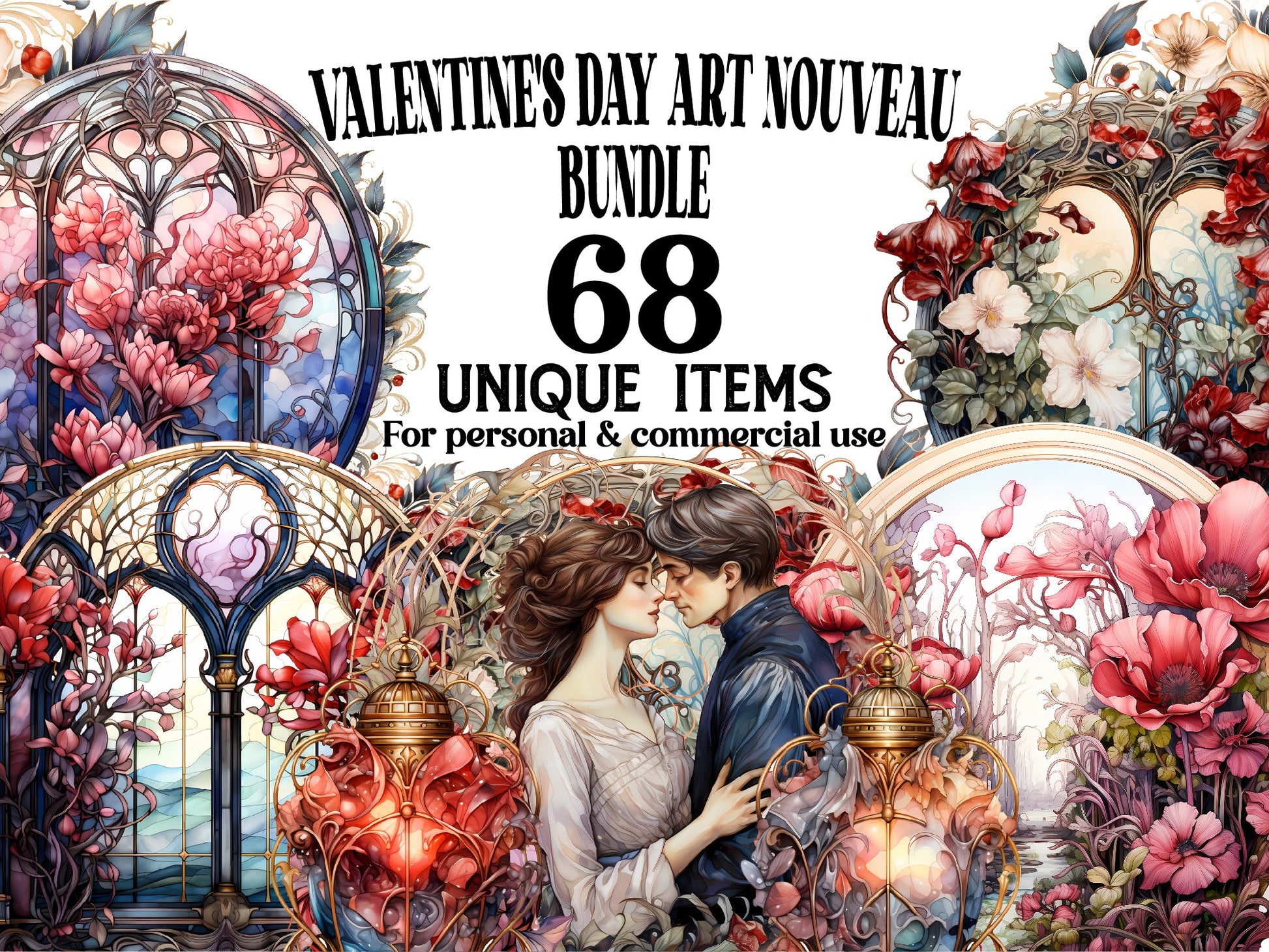 Valentine Art Nouveau Clipart - CraftNest