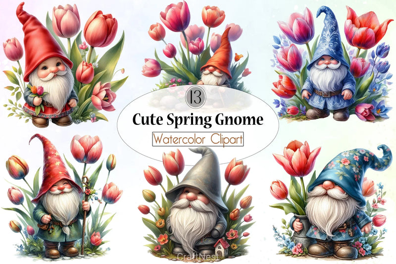 Cute Spring Gnomes Clipart Bundle - CraftNest - Digital Crafting and Art