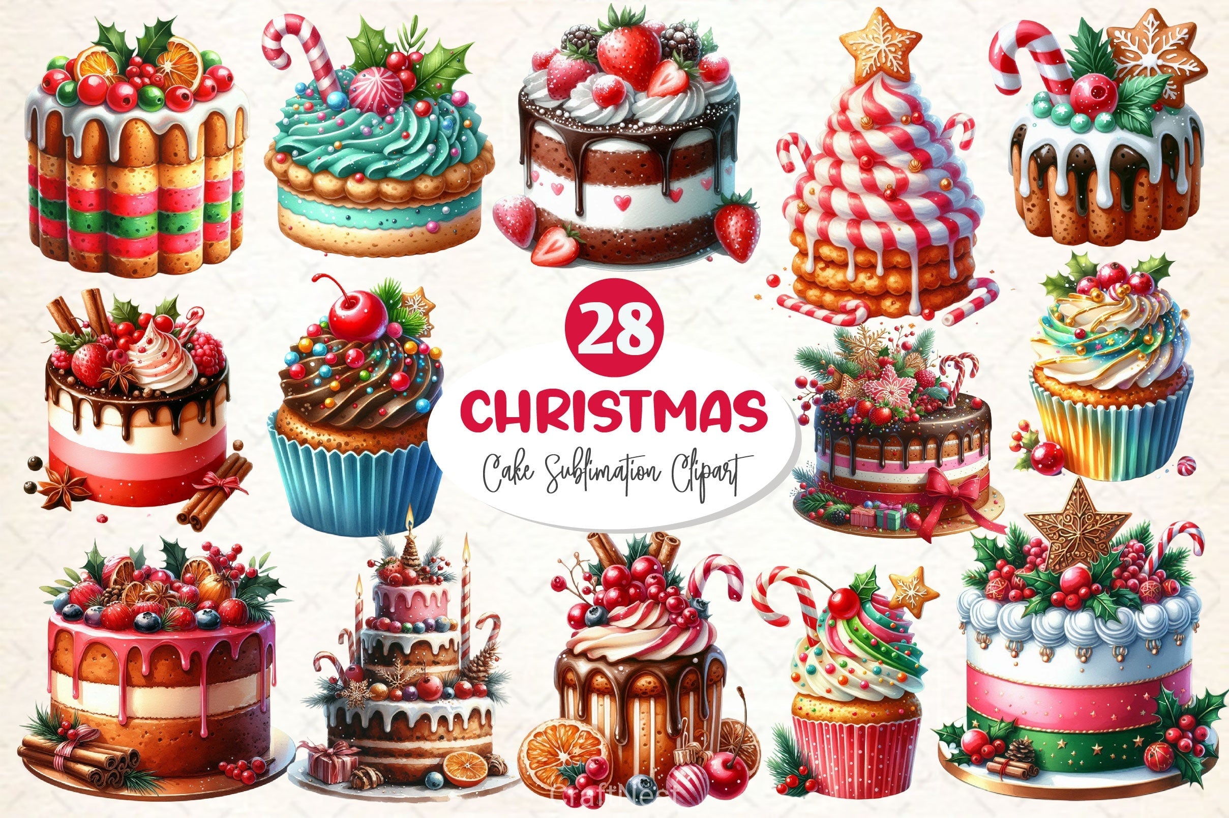 Christmas Cake Clipart Bundle 3