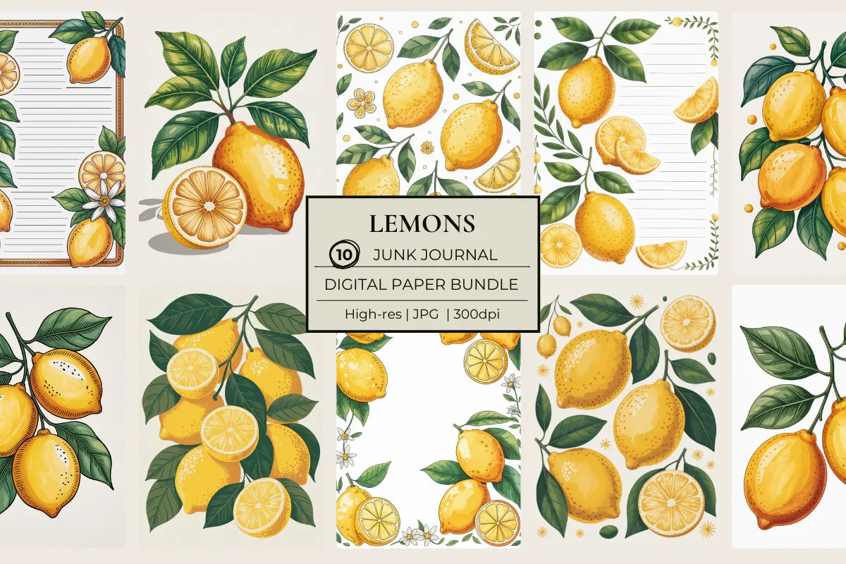 Lemons Junk Journal Papers - CraftNest - Digital Crafting and Art