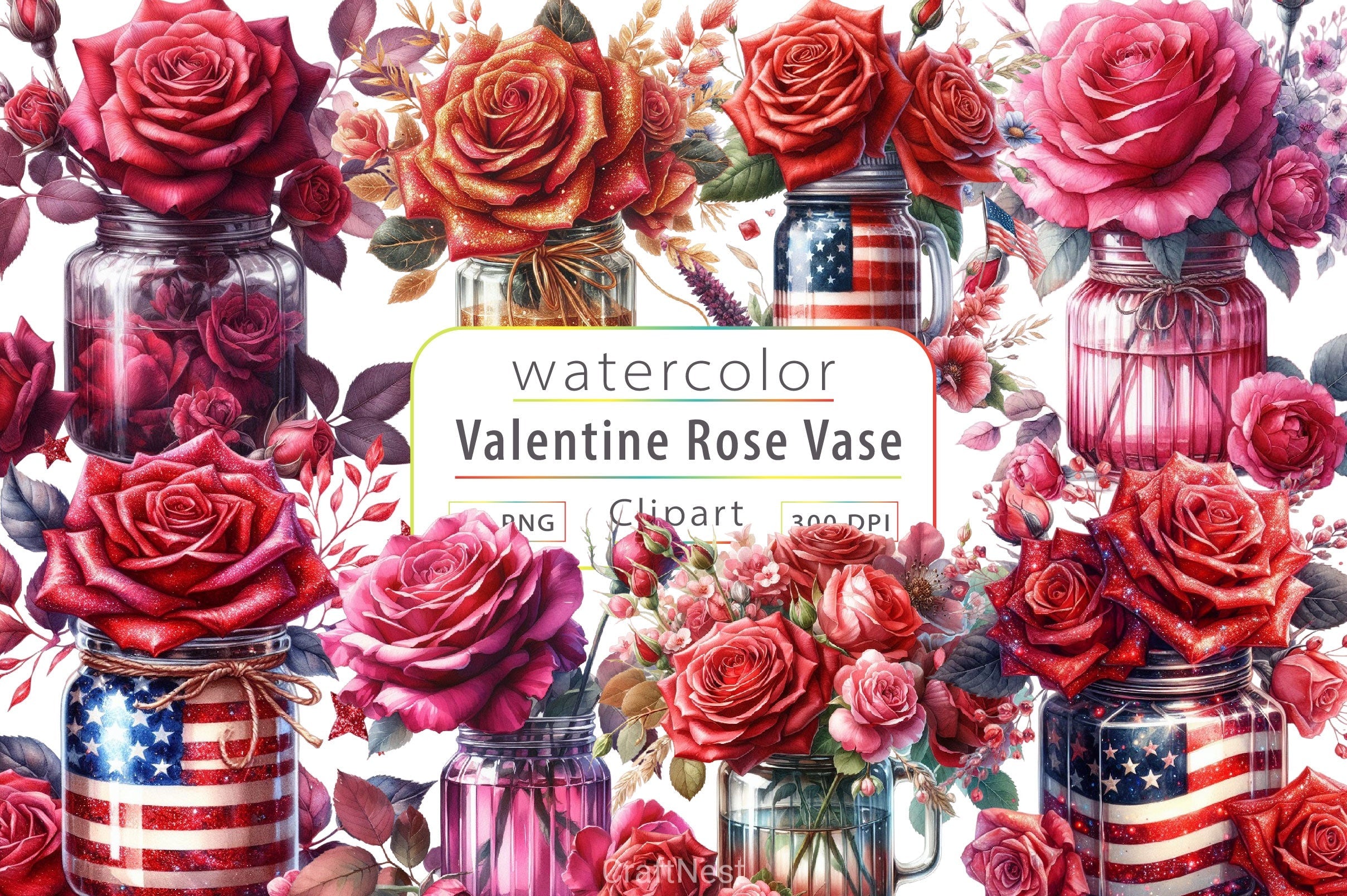 Rose In Vase Clipart Bundle