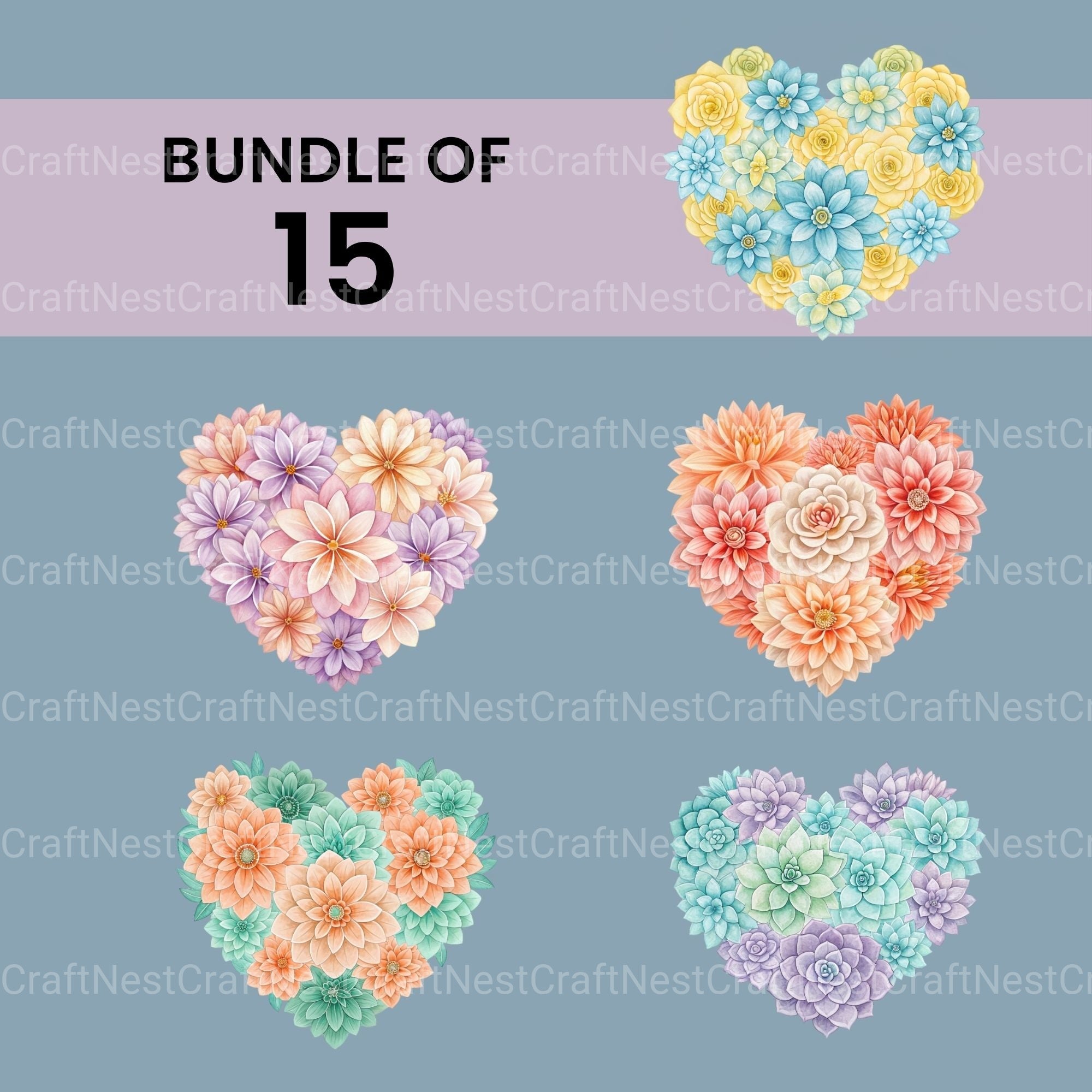 Flower Heart Clipart Bundle