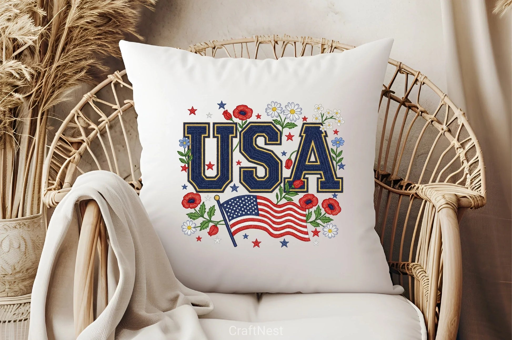 Floral Embroidery USA Retro Clipart Bundle - CraftNest - Digital Crafting and Art