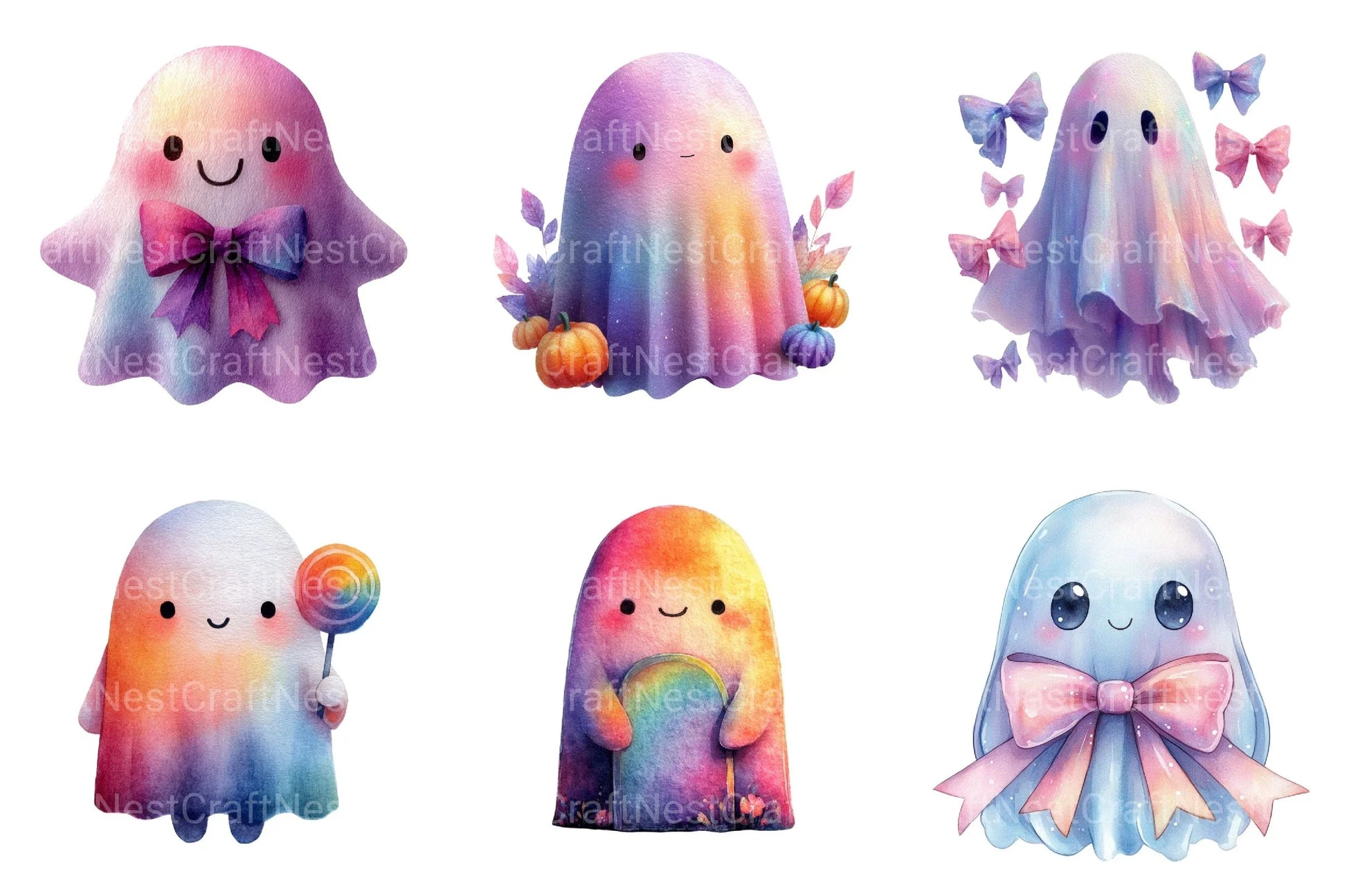 Iridescent Halloween Ghost Clipart Bundle 8 - CraftNest - Digital Crafting and Art