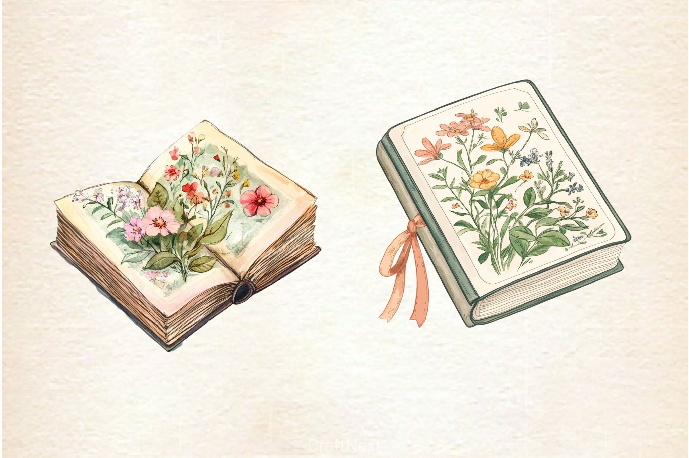 Pastel Cottage Shabby Chic Books Clipart Bundle