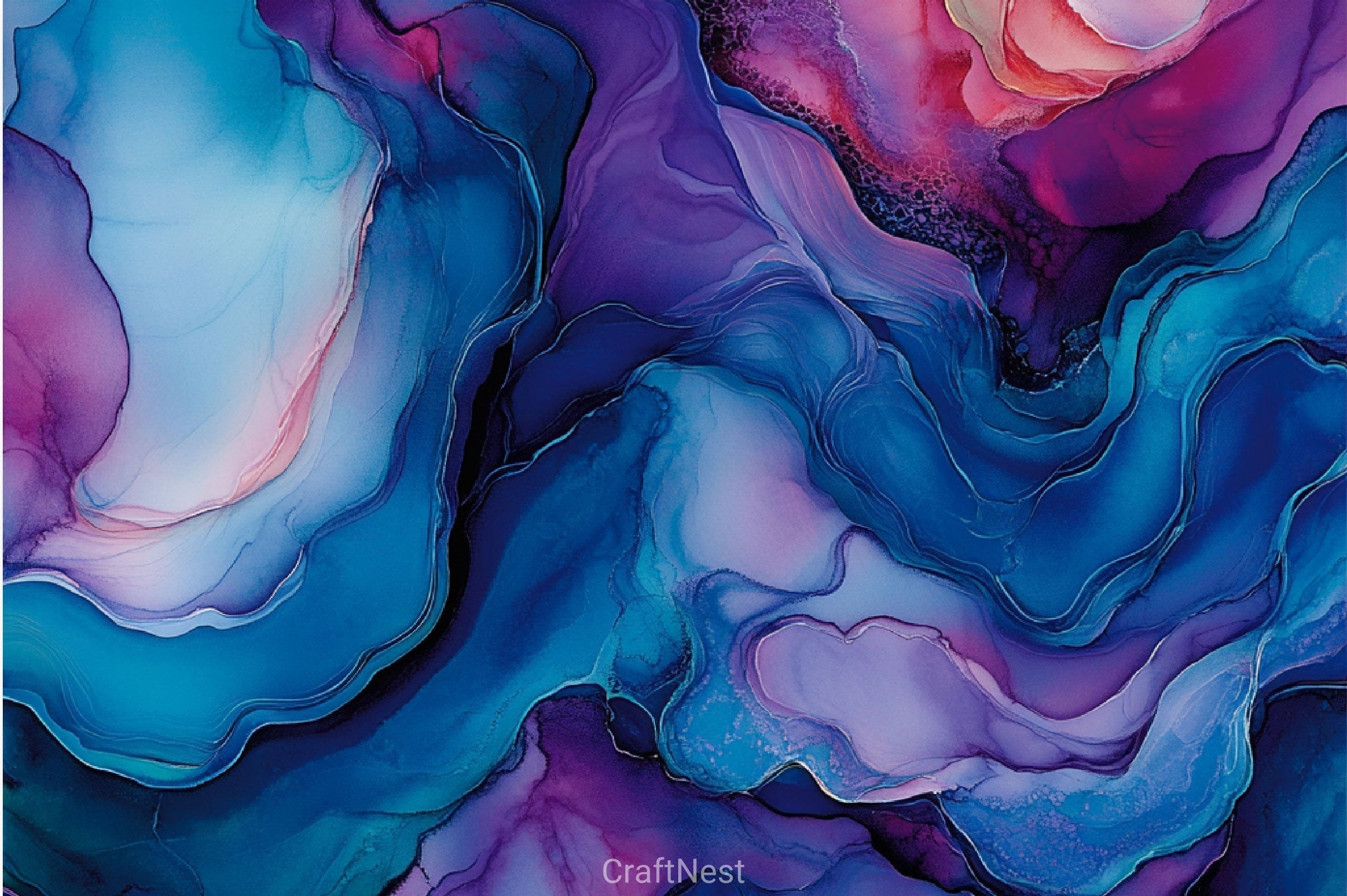 Teal Purple Alcohol Ink Backgrounds Clipart Bundle