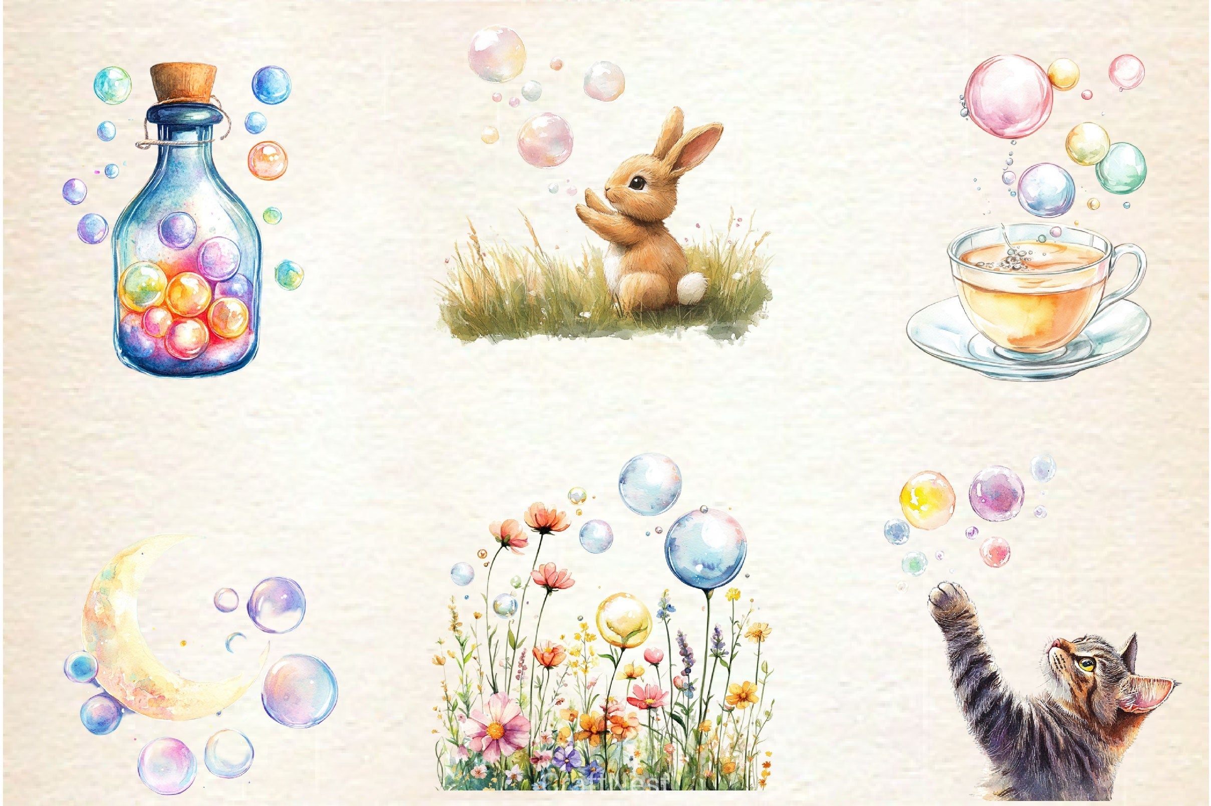 Pastel Soap Bubbles Clipart Bundle 2