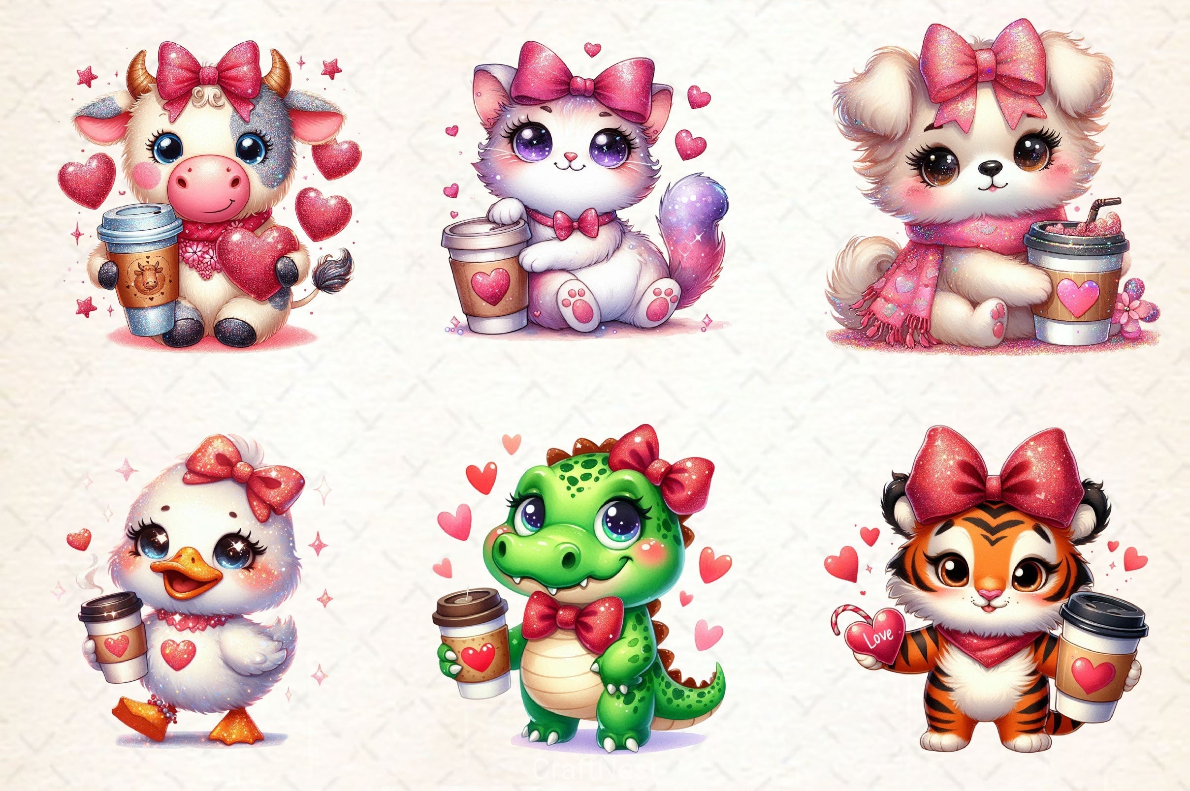 Animals Valentine Coffee Clipart Bundle 2