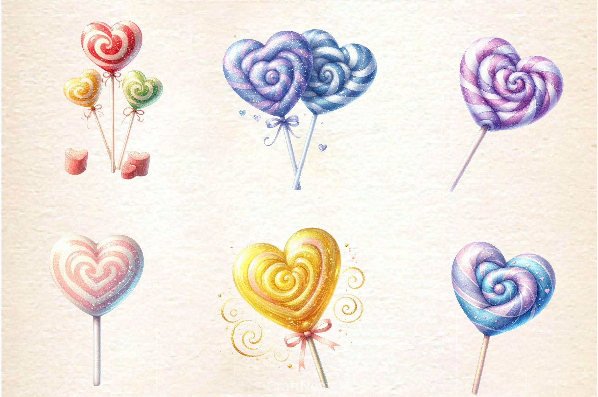 Heart Shaped Lollipops Clipart Bundle