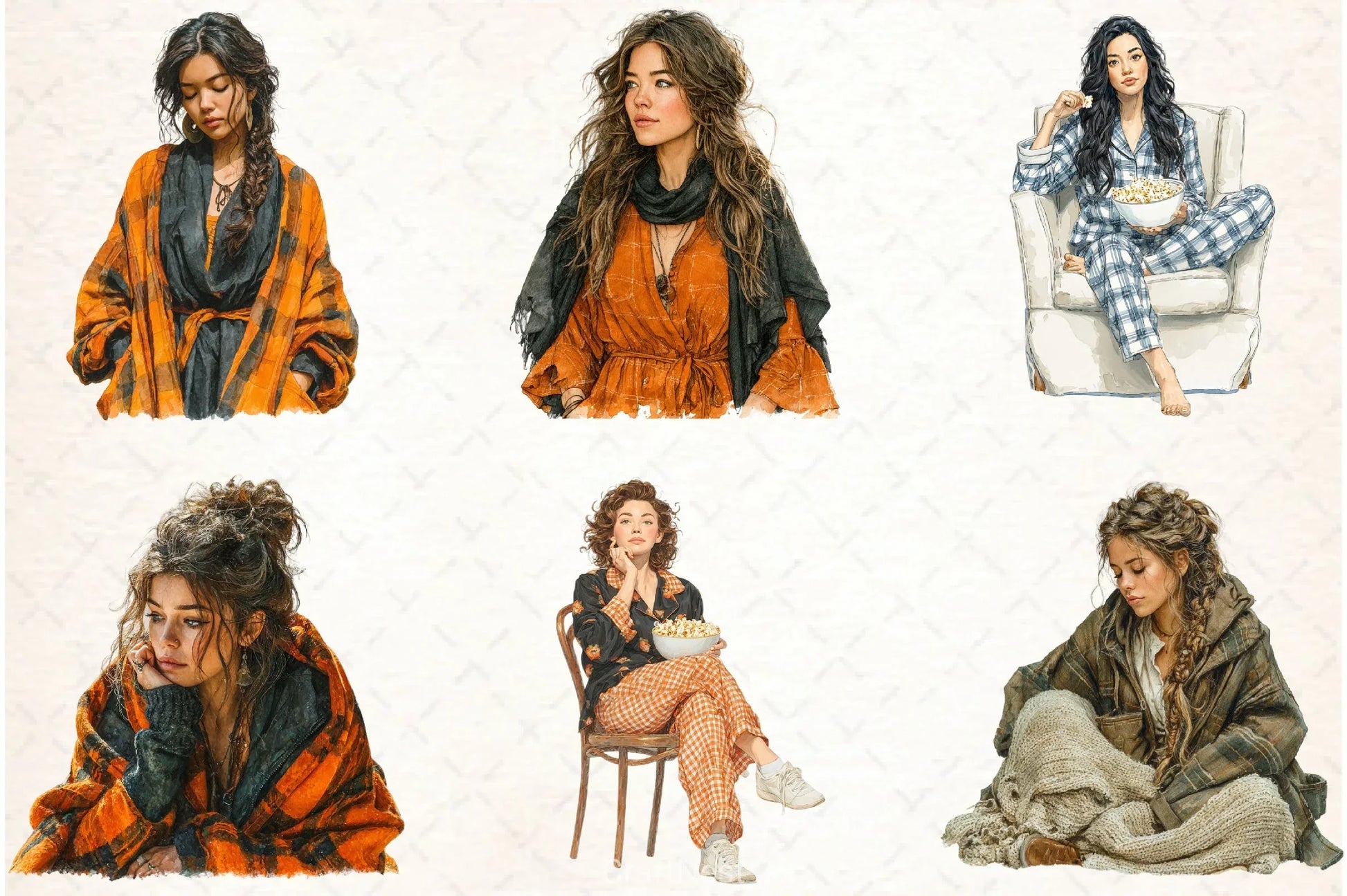 Halloween Movie Night Girl Clipart Bundle - CraftNest - Digital Crafting and Art