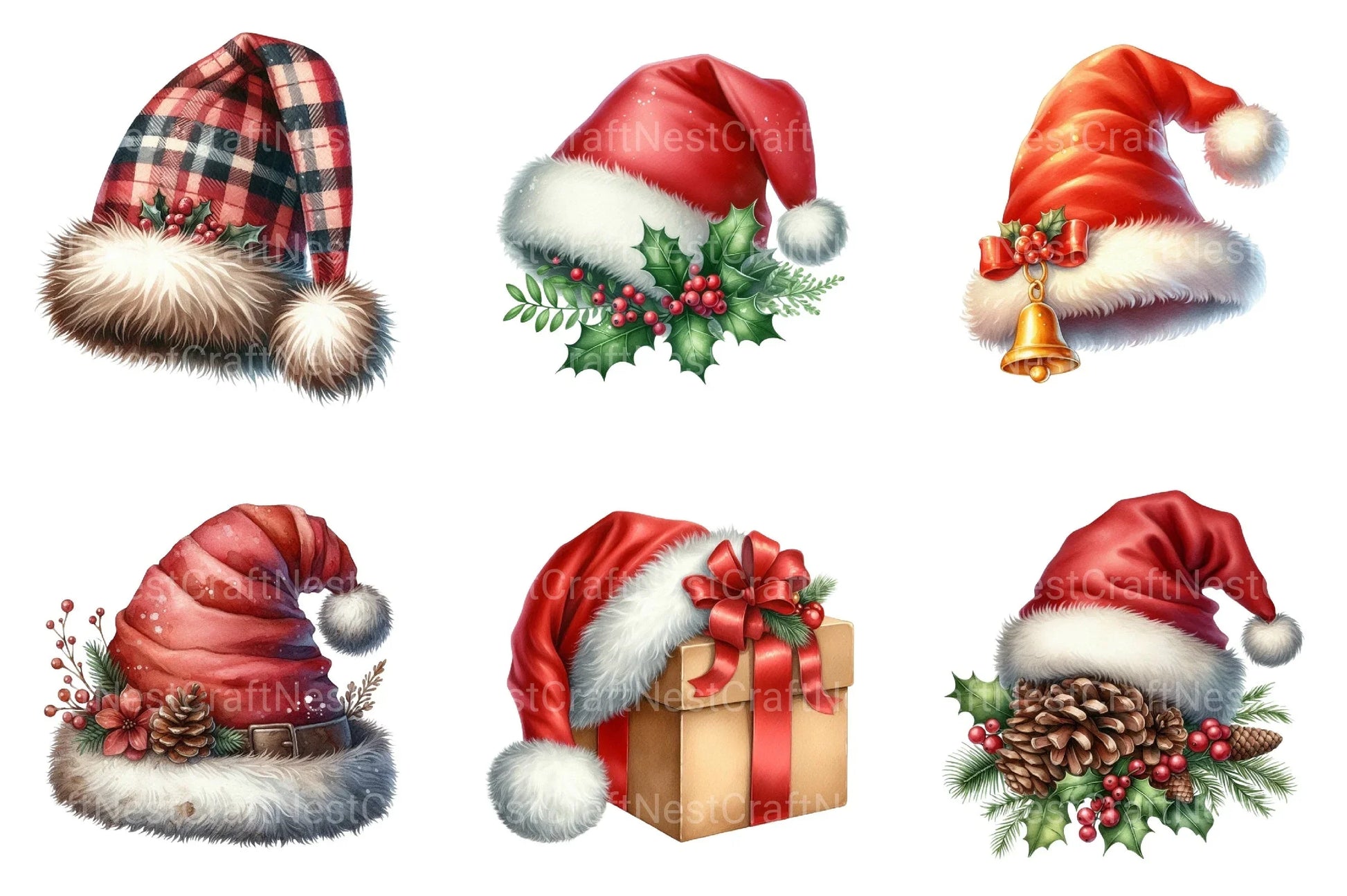 Santa Hat Christmas Decoration Clipart Bundle - CraftNest - Digital Crafting and Art