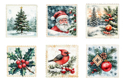 Vintage Christmas Stamps: Retro Santa, Snowman, Tree Clipart Bundle 98 - CraftNest - Digital Crafting and Art