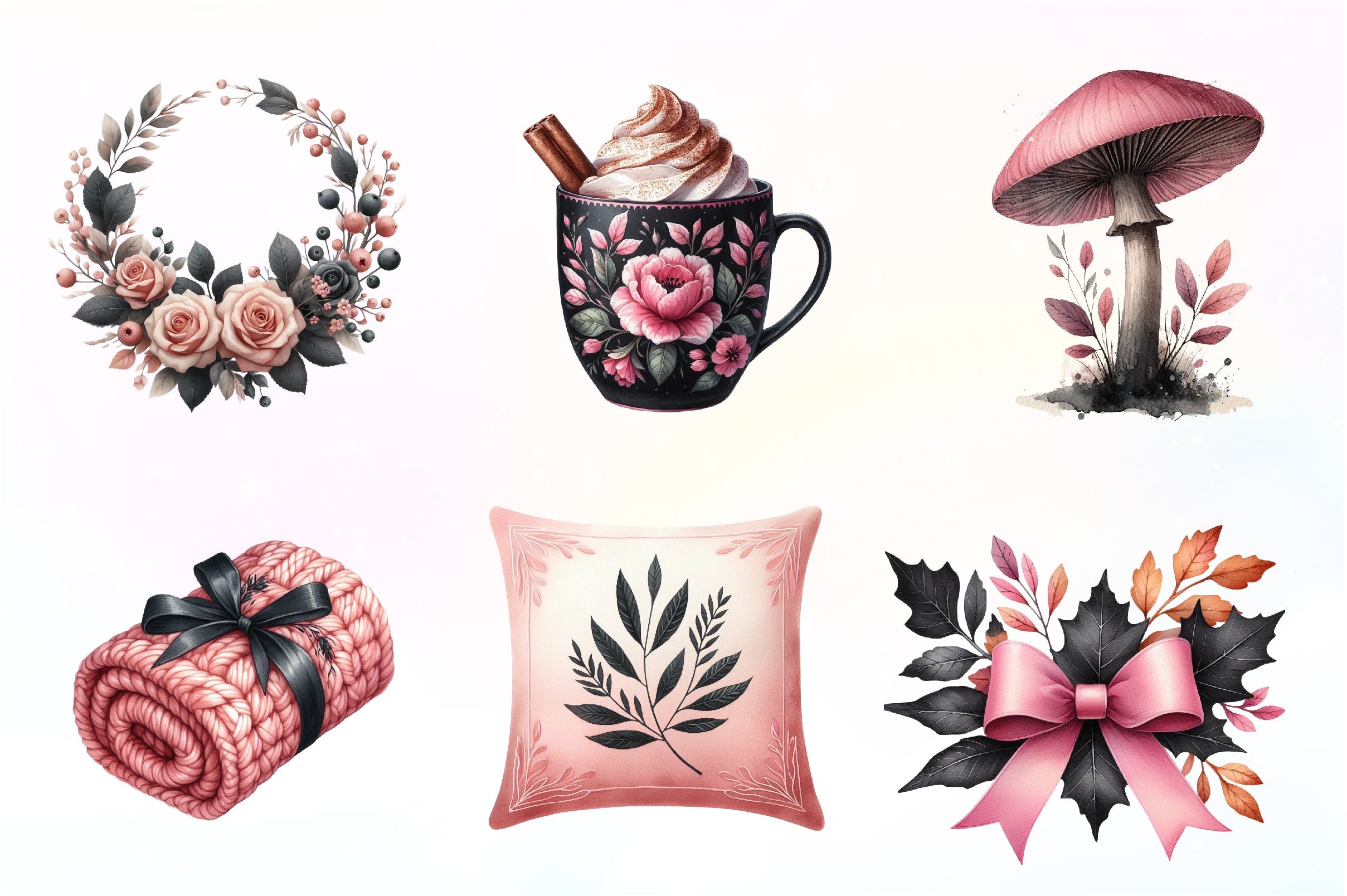 Pink And Black Autumn Clipart Bundle