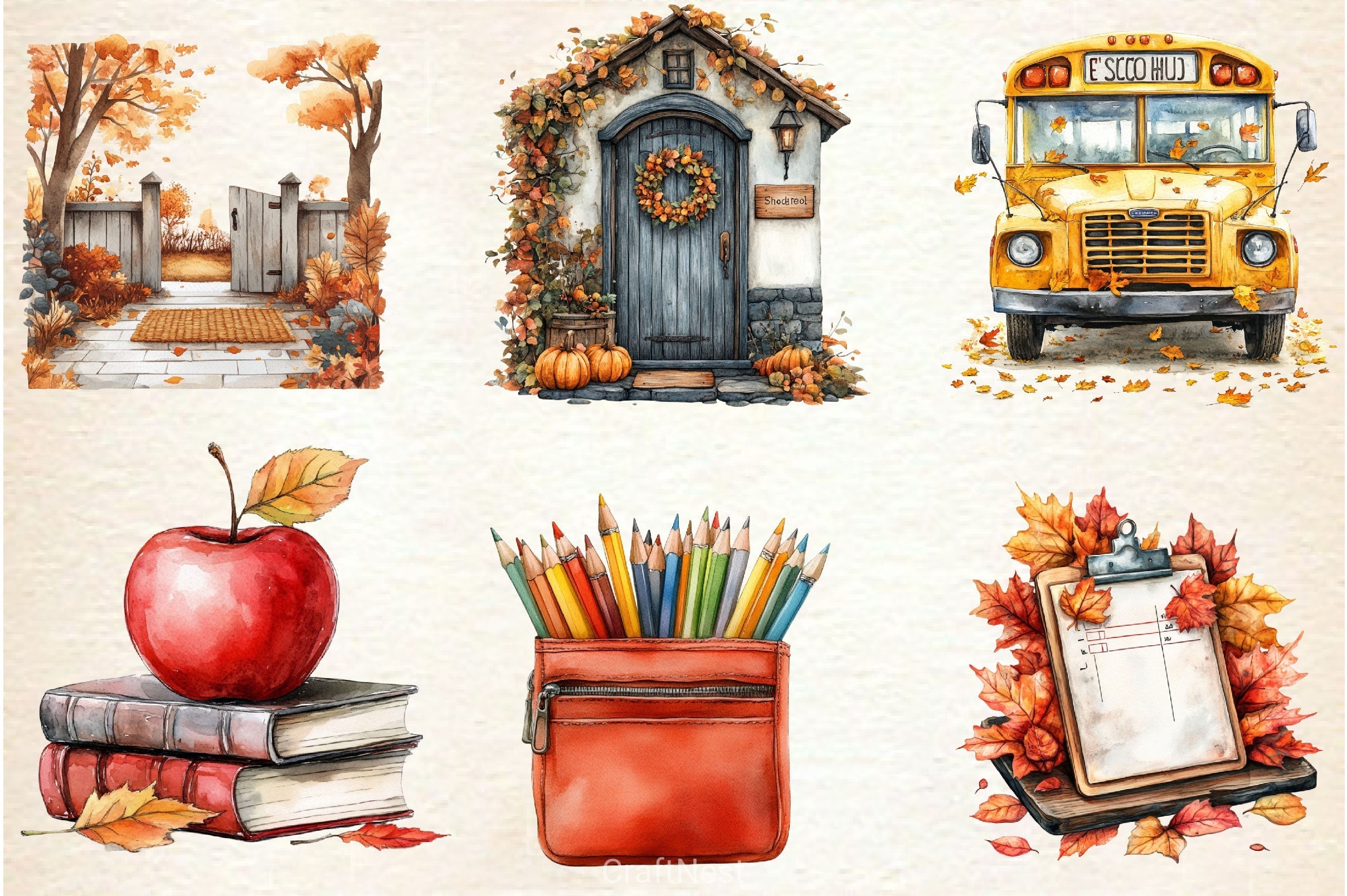 Autumn Back To School Clipart Bundle 2