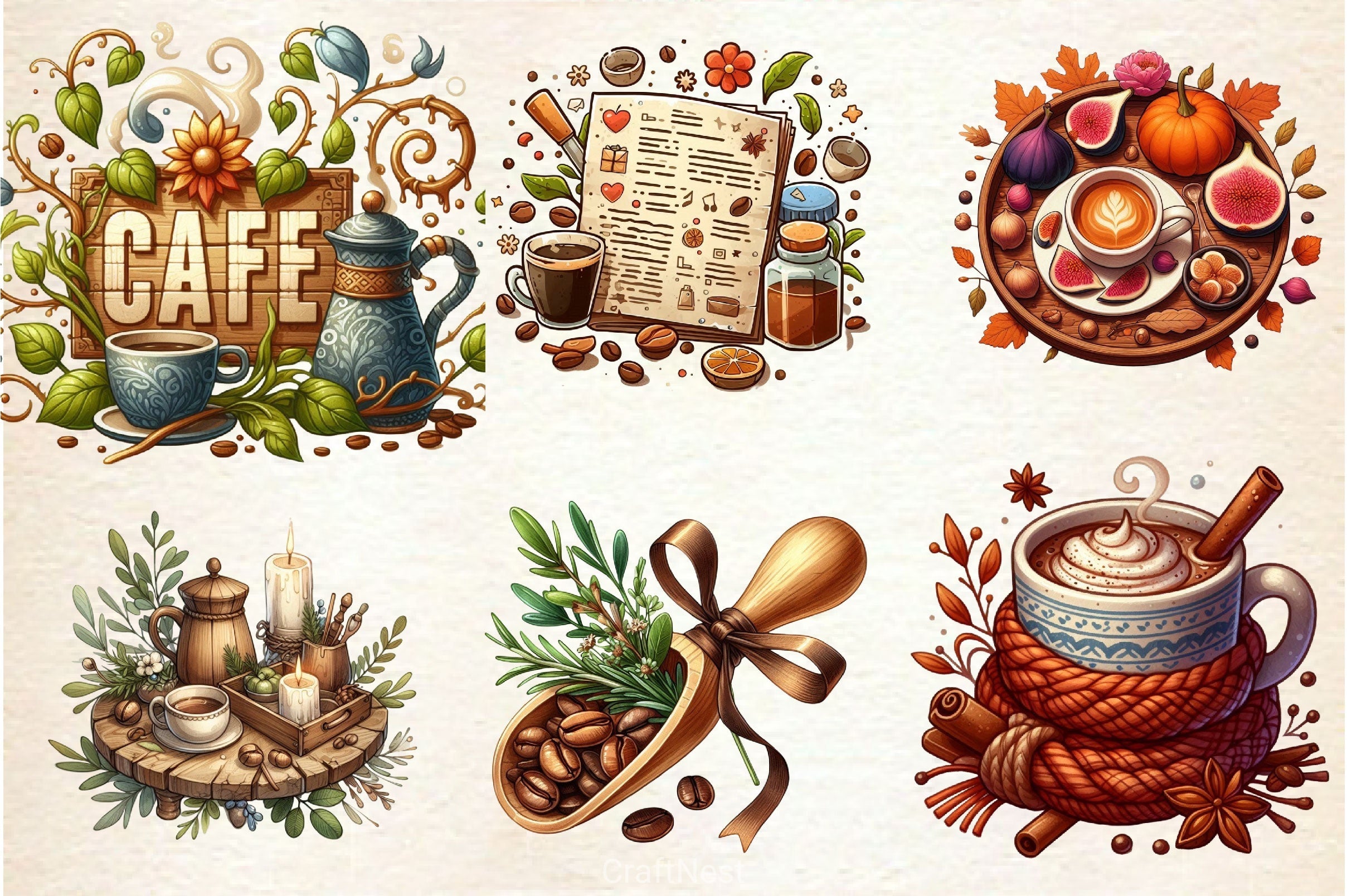 Vintage Autumn Coffee Clipart Bundle 2