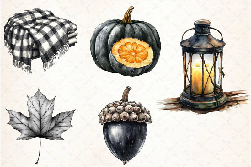 Black & White Autumn Clipart Bundle 3 - CraftNest - Digital Crafting and Art