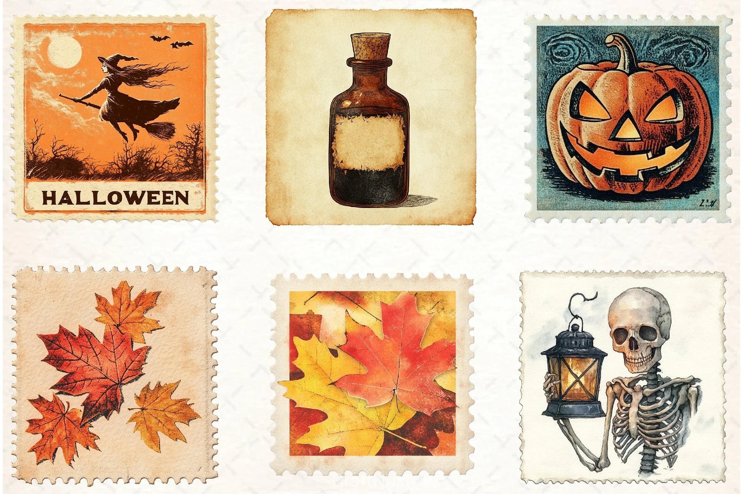 Vintage Halloween Stamp Clipart Bundle - CraftNest - Digital Crafting and Art
