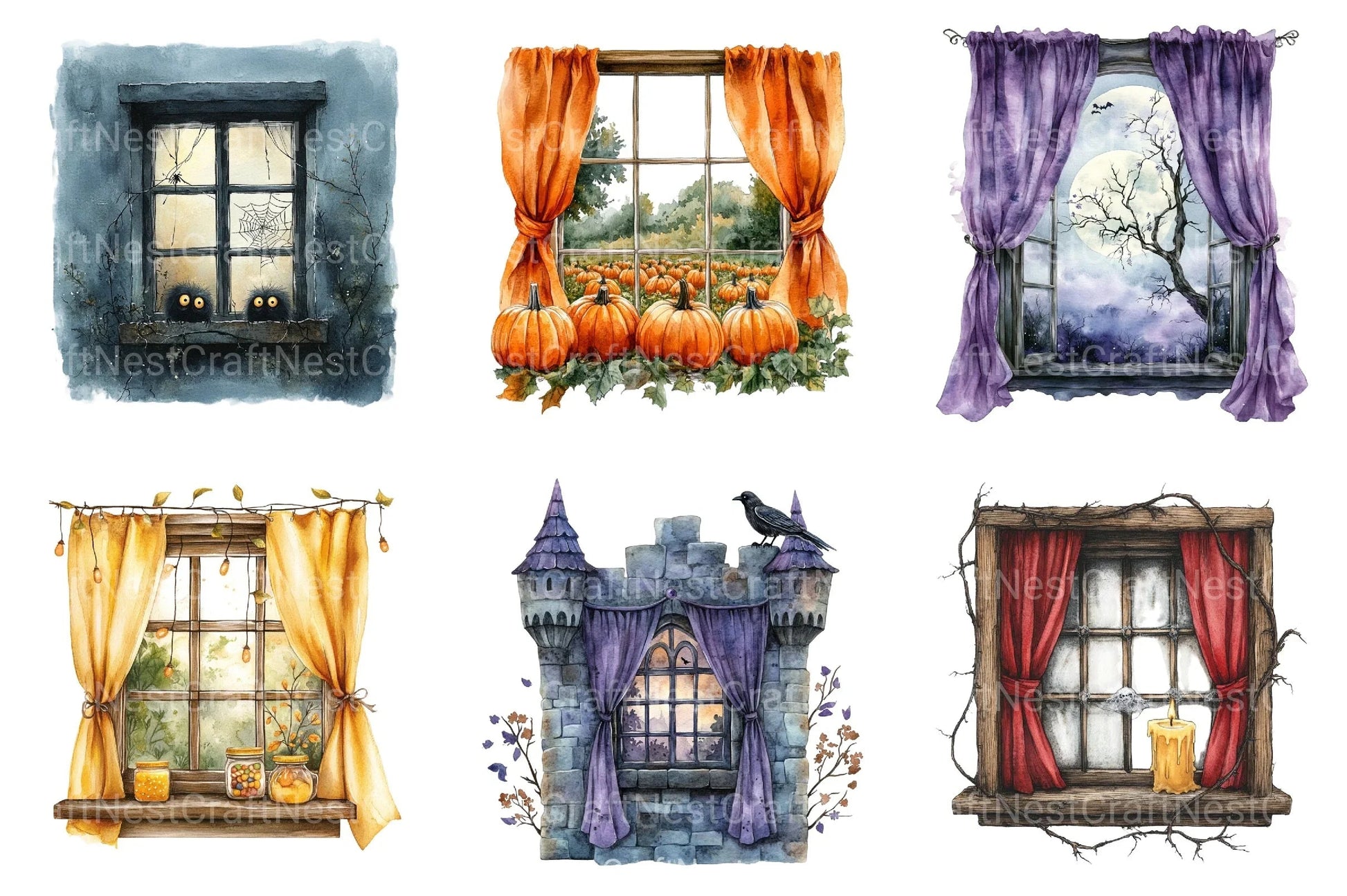 Cute Haunted Window Views Clipart Bundle - CraftNest - Digital Crafting and Art