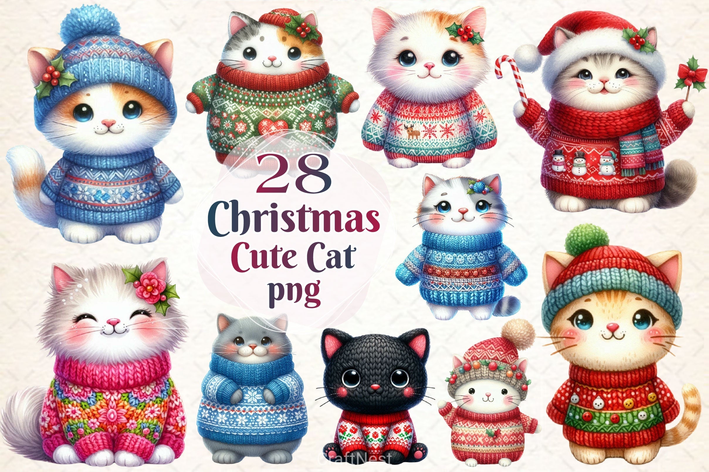 Cute Christmas Cat Clipart Bundle