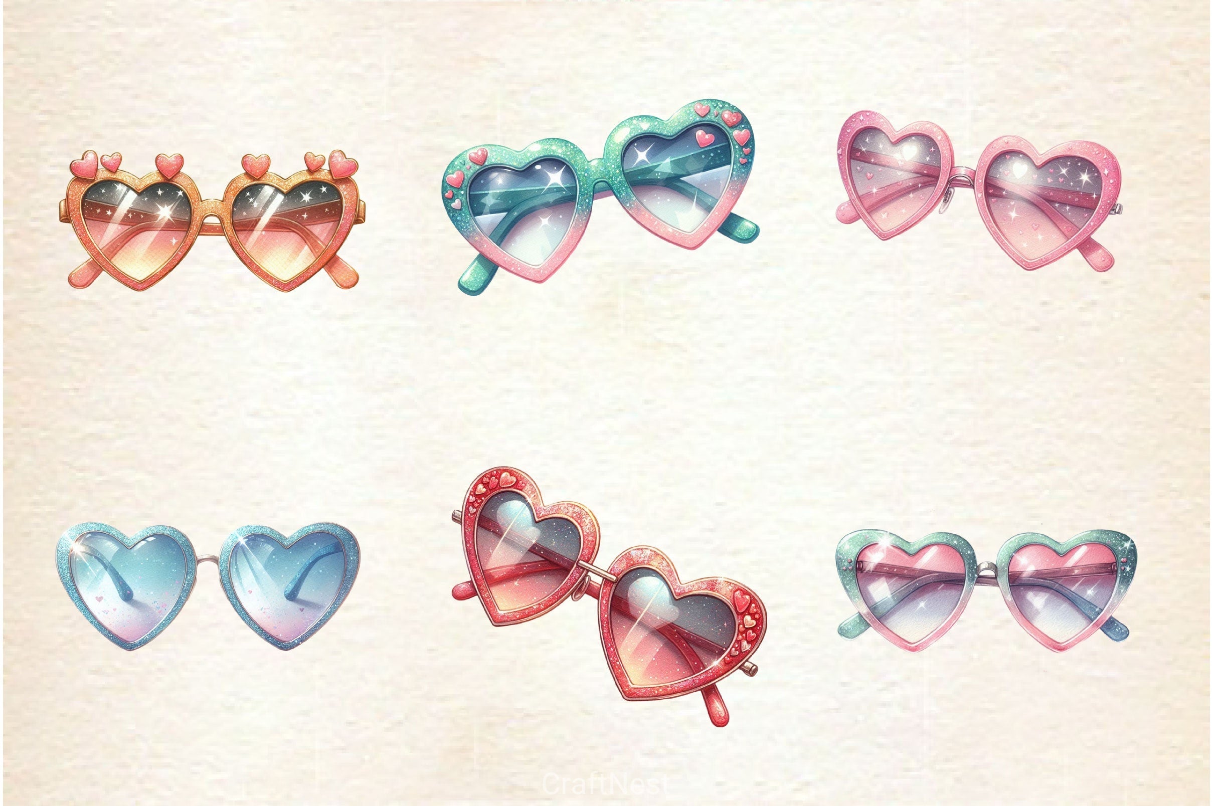 Valentine Heart Sunglasses Clipart Bundle 2